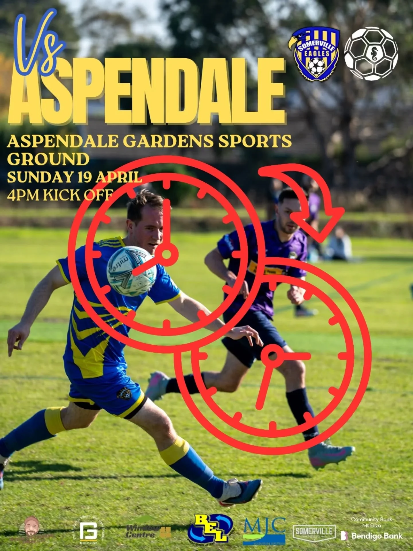 TIME CHANGE!

Our fourths clash against Aspendale has been moved back an hour to 4pm! 

🦅 Fourths
🏆 GMSA Div 2
⚽️ Round 3
📅 Sunday 26 April 2026
📍 Aspendale Gardens Sports Ground
⏰️ 4pm kick off

#sesc 🦅