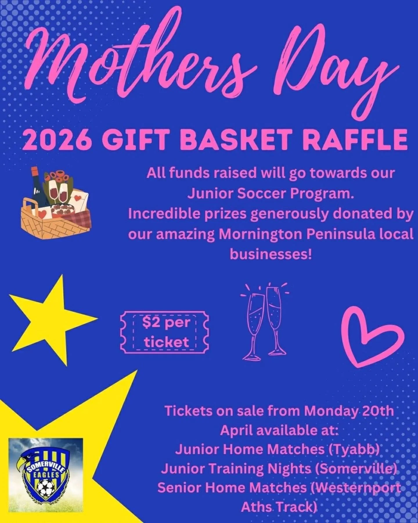 Come one, come all, step right up and make sure you get your Mother's Day Raffle tickets! Only $2 per ticket! Don't miss out! All proceeds go towards supporting our juniors! Tickets available from Junior Team Managers, as well as at all home junior a