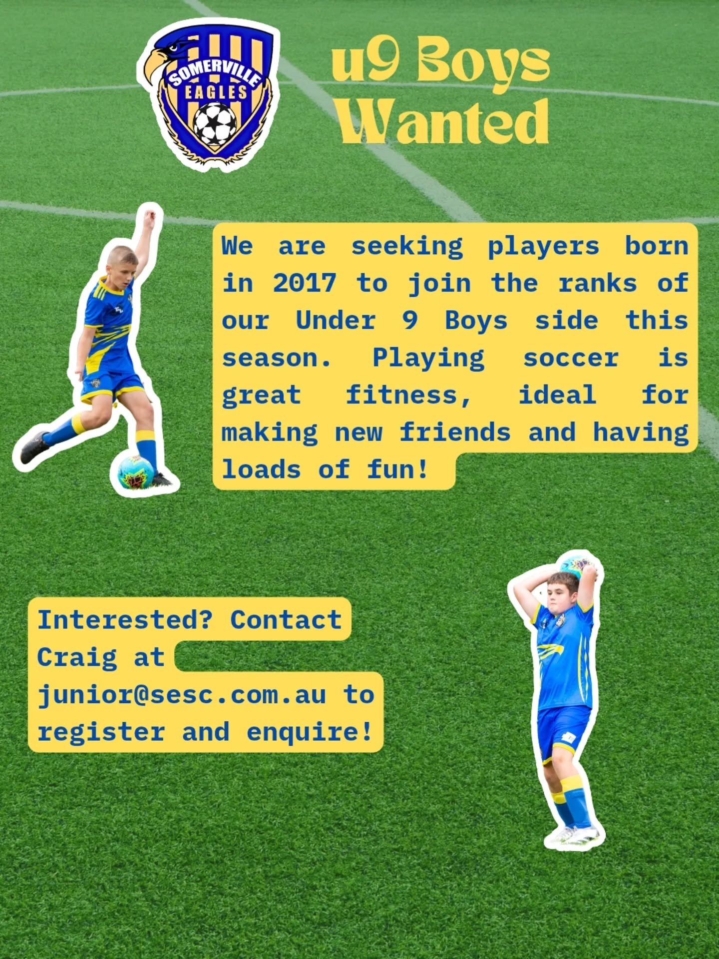 We're on the hunt for 3 more under 9 boys to join our squad for the upcoming season! Express your interest with Craig at junior@sesc.com.au!

#sesc 🦅