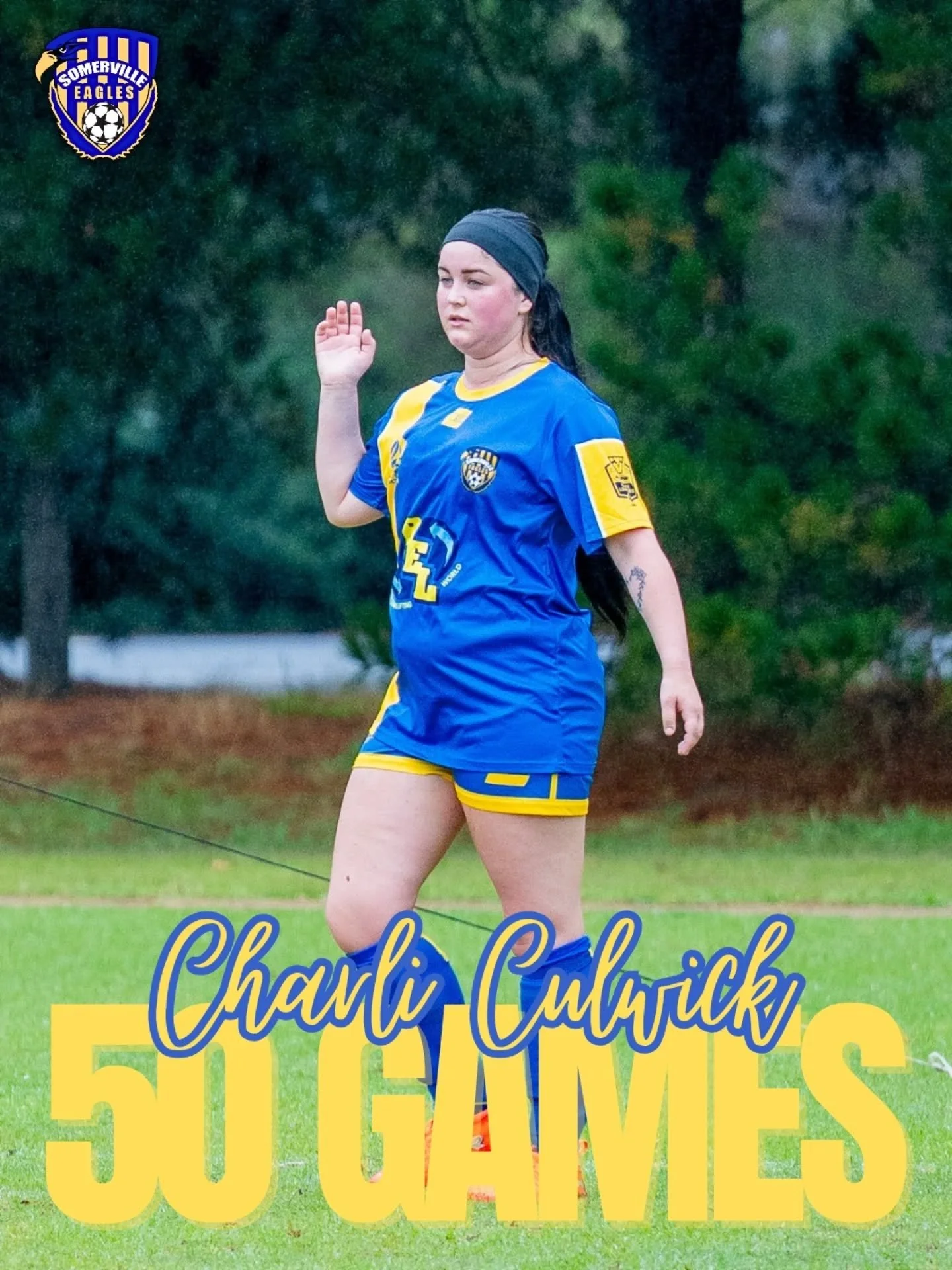 Congratulations to @charliculwick on reaching 50 games for the Eagles! A stalwart at the back, Charli has been one consistent performer for the Sheagles! A strong boot on her, as well as a great ability to read the game, Charli's 50 games come with m