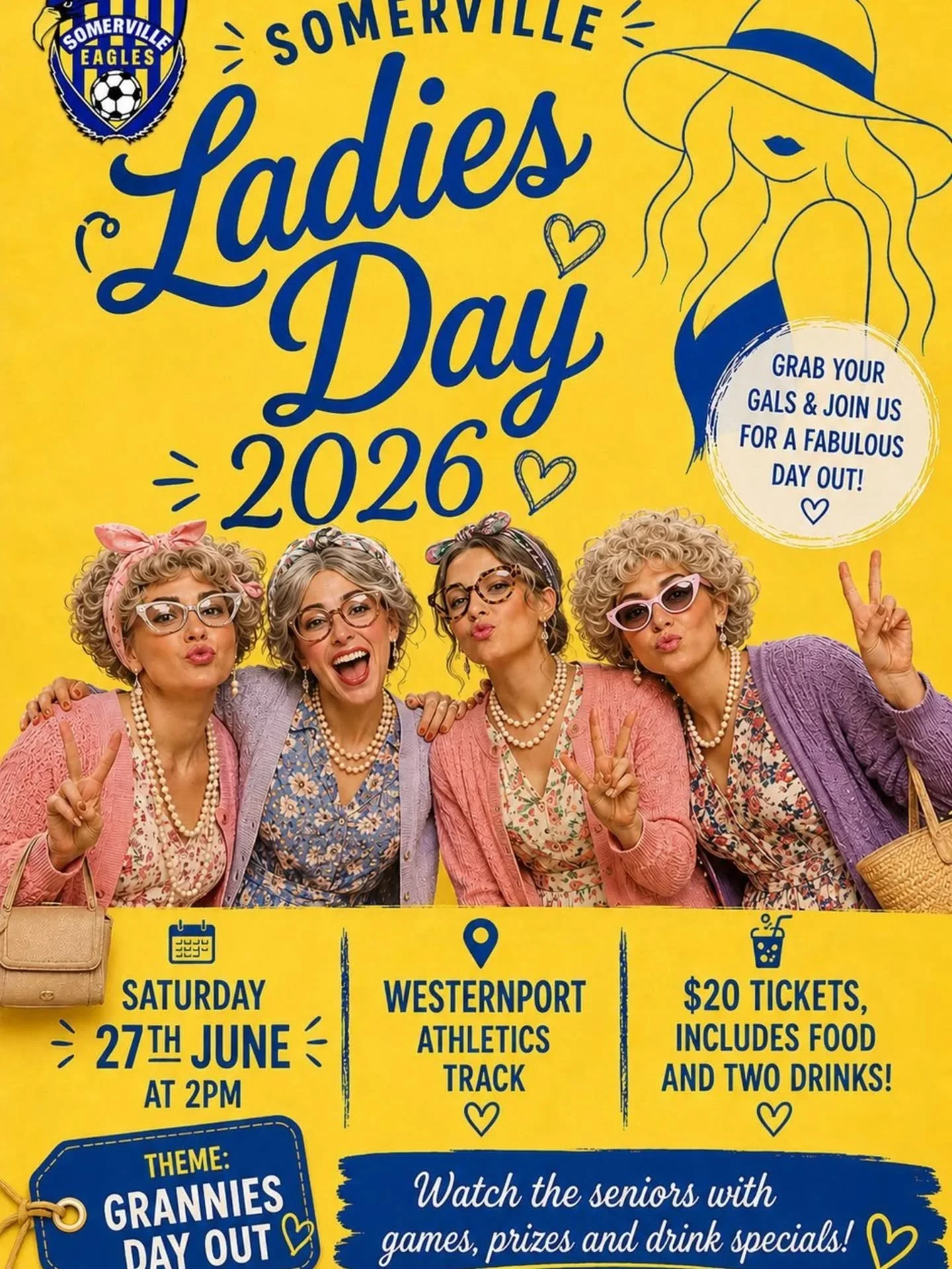 🦅 LADIES DAY 🚺 

Dust off your frocks, our annual Ladies Day is back! Come and watch our Seniors face off against Sandown! Don't miss out on exclusive seating, games, food and two drinks, all for $20! 

🎟 on sale here: https://www.trybooking.com/D
