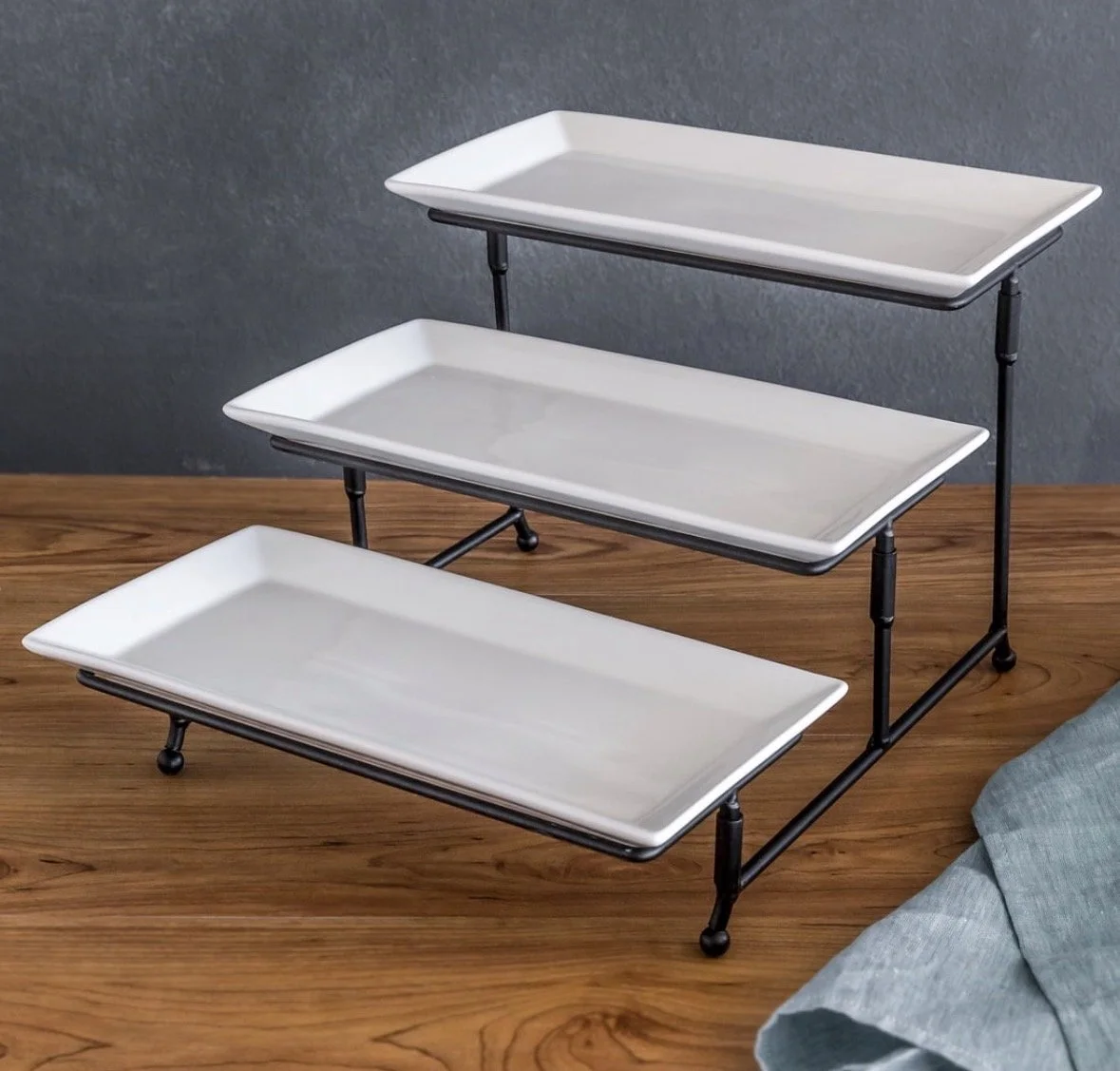 White porcelain three tier serving plate