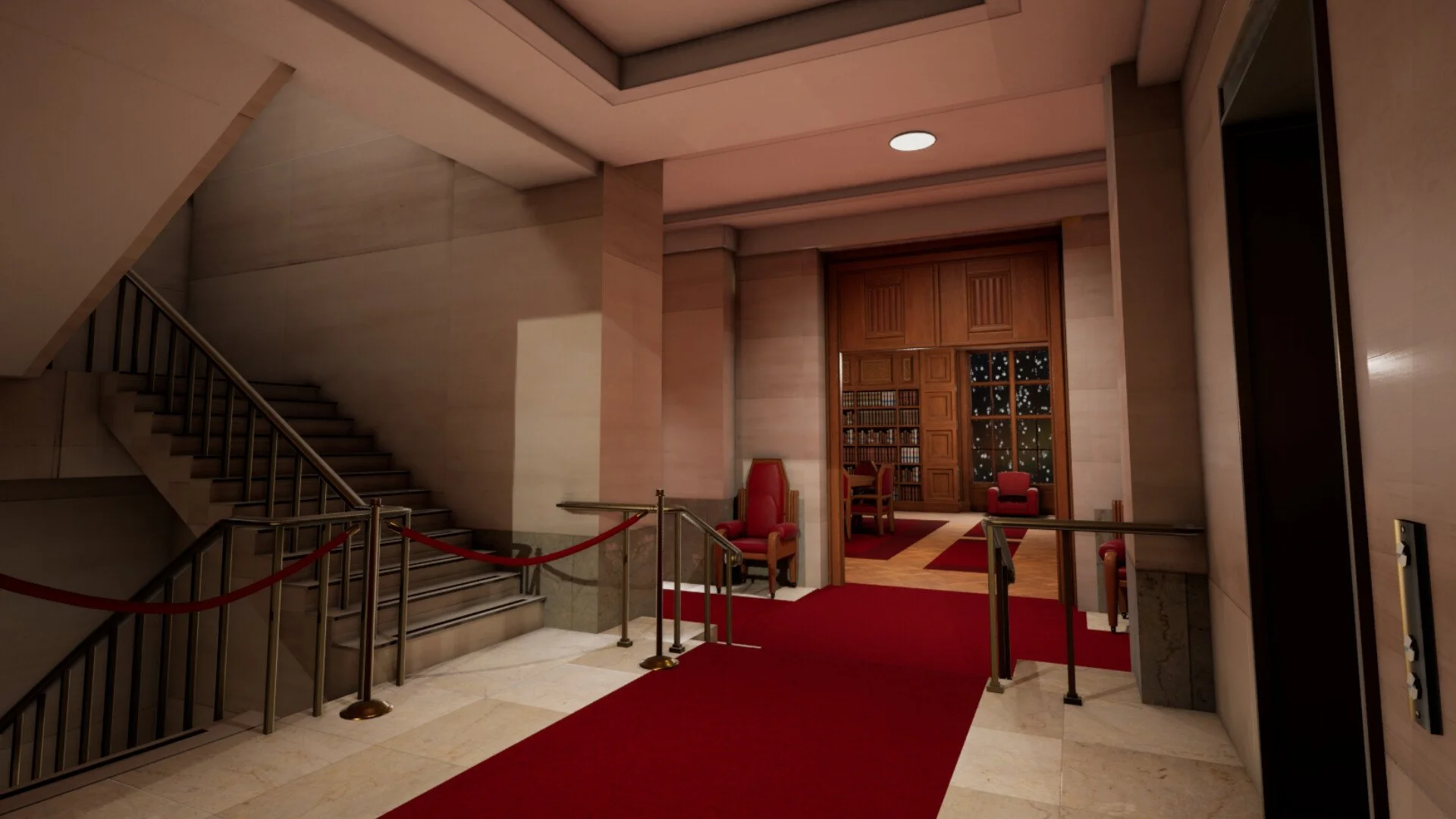 A 3D re-creation of the Supreme Court's hallways, used in-game