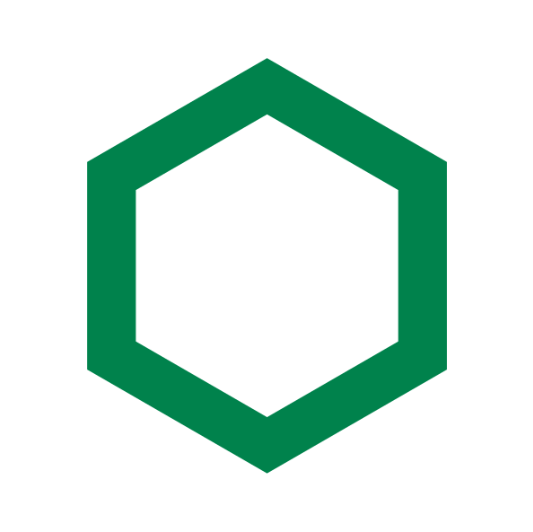 Green hexagon outline on a white background.