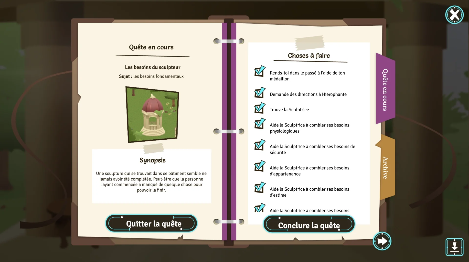 A completed quest with many checkmarks