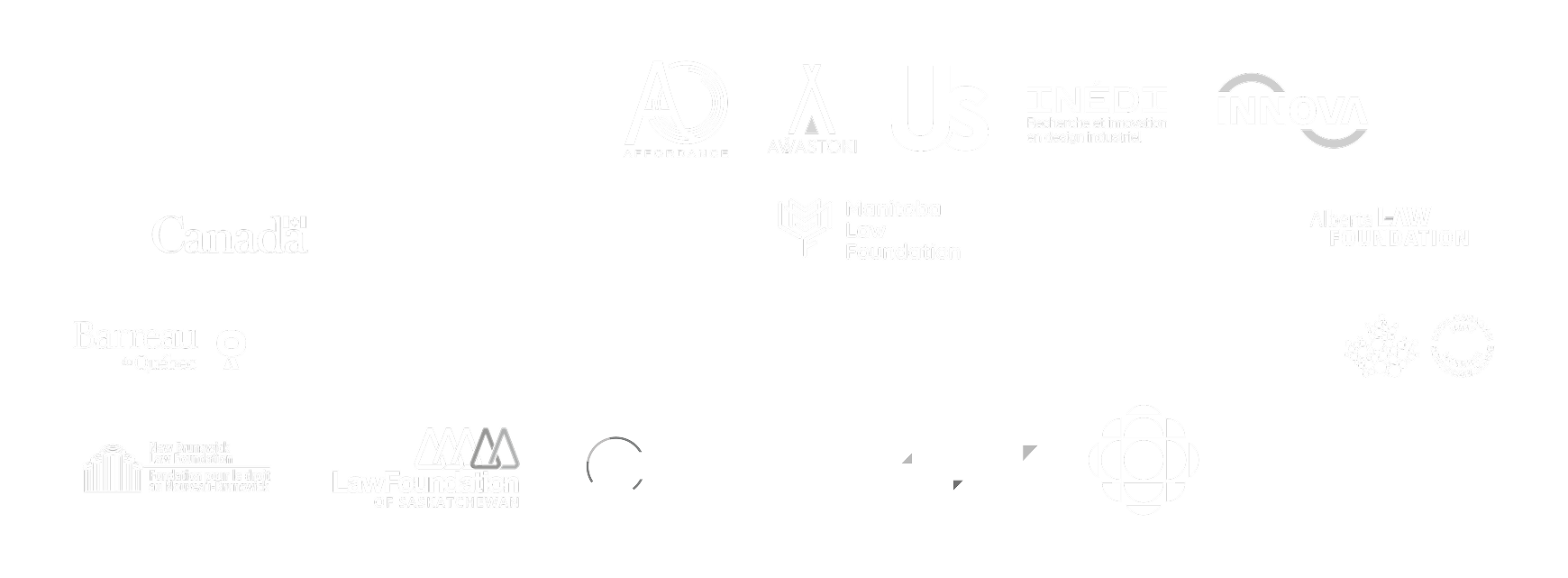 An image featuring all of the project's partners. Many provincial law foundations are featured.