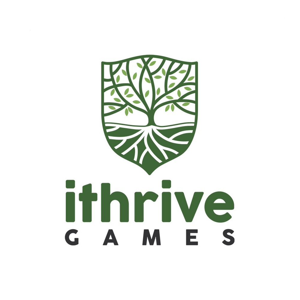 Logo of Thrive Games, featuring a shield with a tree design and the words 'iThrive Games' beneath it.