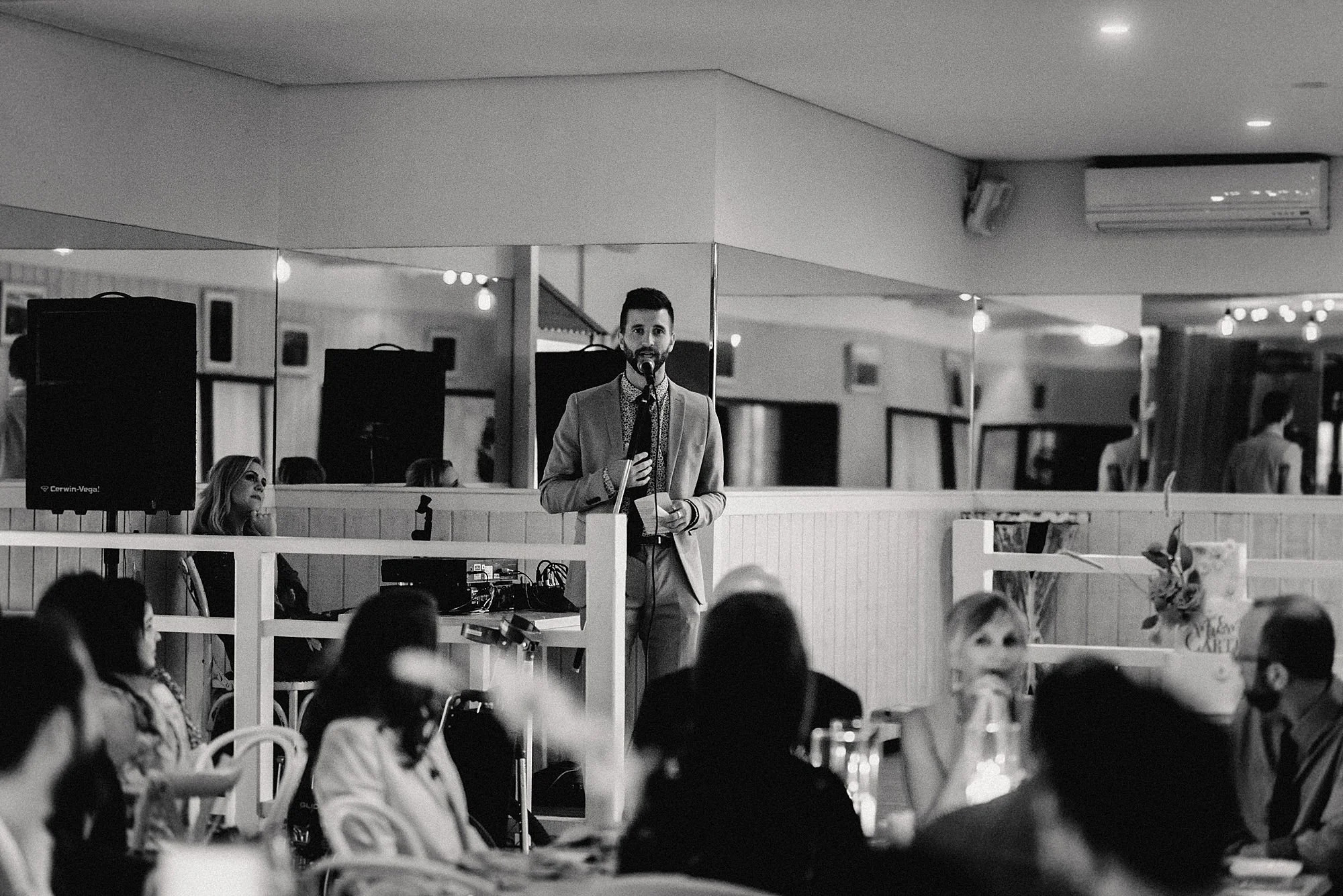 Checklist for wedding MCs with key questions to ask the couple, including reception timing, speeches, music, and timeline