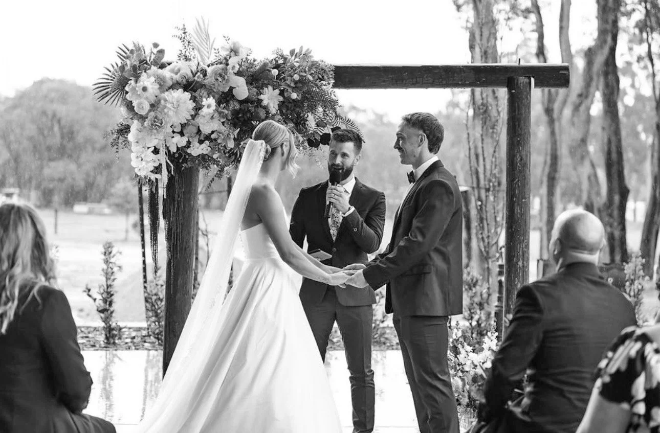 birds and groom smiling at perth celebrant during a wedding ceremony