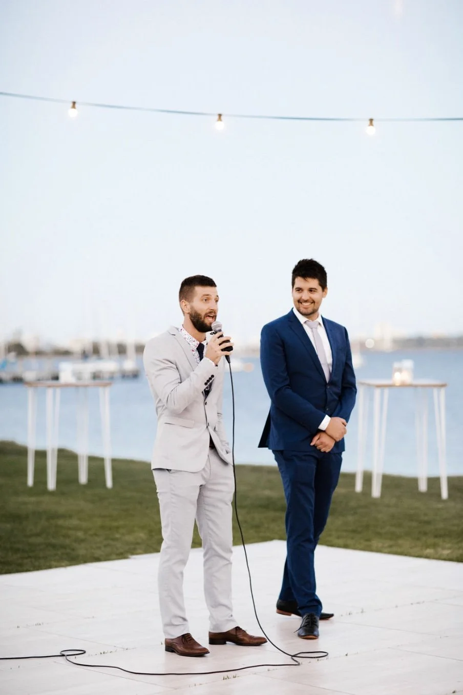 Confident wedding speech in front of guests during reception