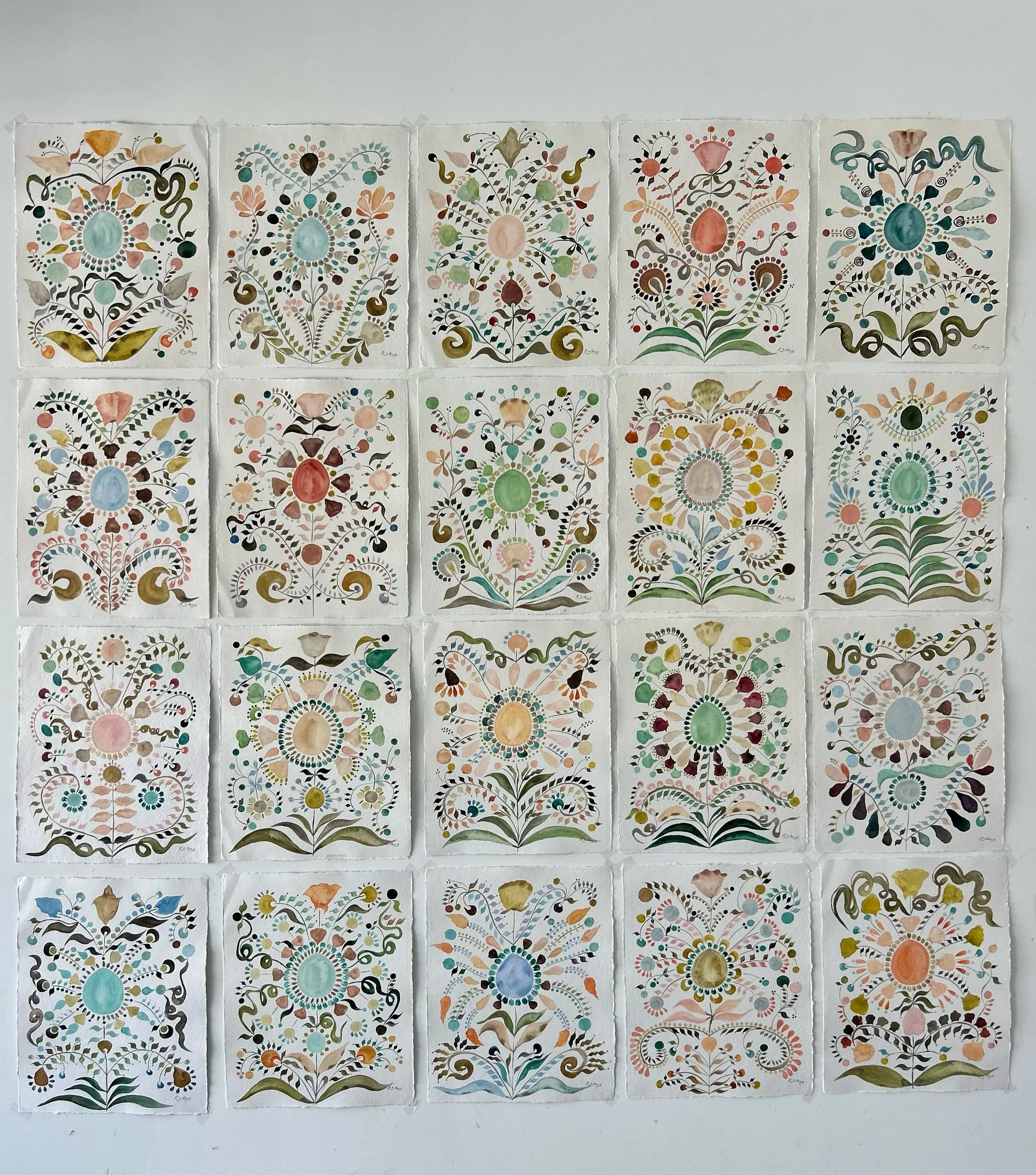 20 new original watercolor pieces &mdash; now available! all 16x20, on thick handmade watercolor paper with deckle edge, message me to purchase! will post them all individually on my story.