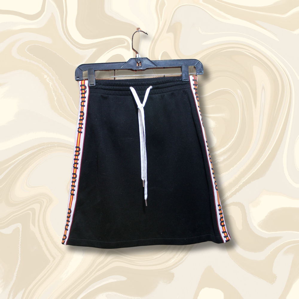 スカート MIU MIU Bicolor Skirt y2k Archive Y2K MIU MIU Designer Mini Skirt with Black Drawstrings & Logo