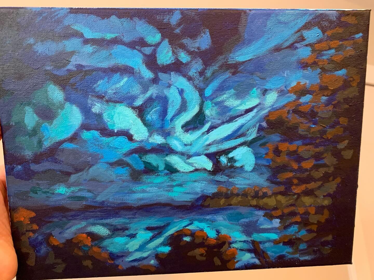Night Sky Over Water. 9x12.

Felt like I haven't been pushing my colors as much as I'd like to so for this one I painted about 50% of it and then picked a random color to add to it. 

I grabbed burnt sienna, painted the trees, then added green to the