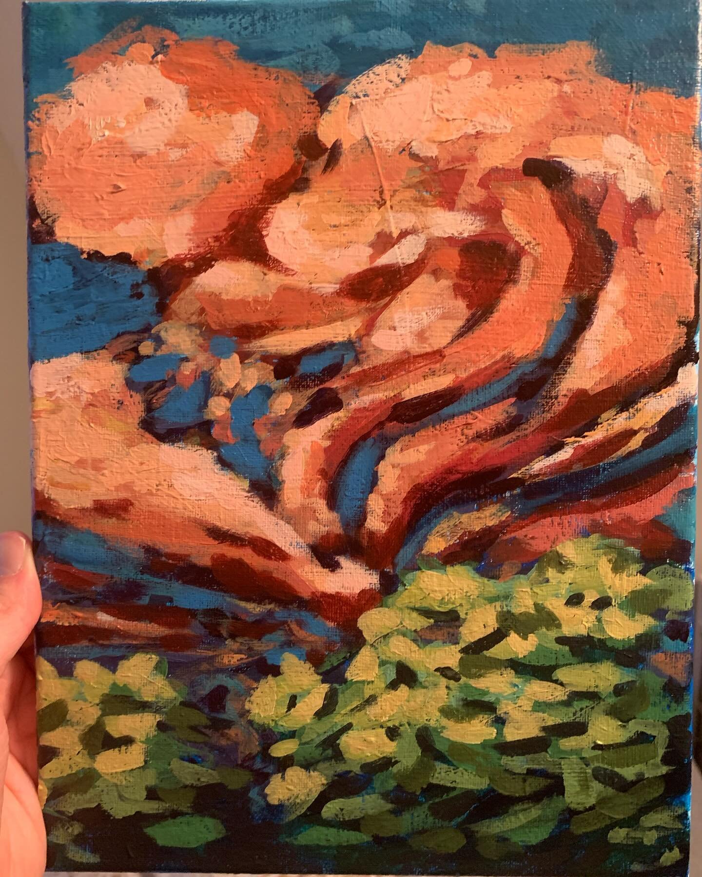 My sister in law gave me these acrylics for christmas and I've been scared to try them until now but bruh these colors are amazing. Picture is an insane disservice.

Orange Clouds Over Trees, 9x12.