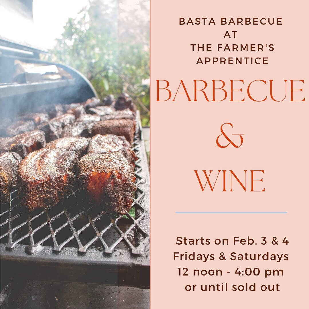We&rsquo;re going to serve BBQ every Fridays and Saturdays from noon to 4pm starting Feb. 3 &amp; 4 @thefarmersapprentice ! 

Stay tuned for more details! 

Using cooking techniques inspired by central Texas style barbecue, as well as other barbecue 