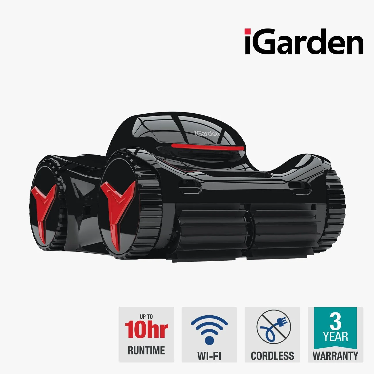 Cordless Robotic iGarden M100 Pool Cleaner black and red up to 10 hour run time with WiFi and 3 year warranty - Pool Pro Product Listing available at Pool Centre Palm Beach Queensland Gold Coast Australia