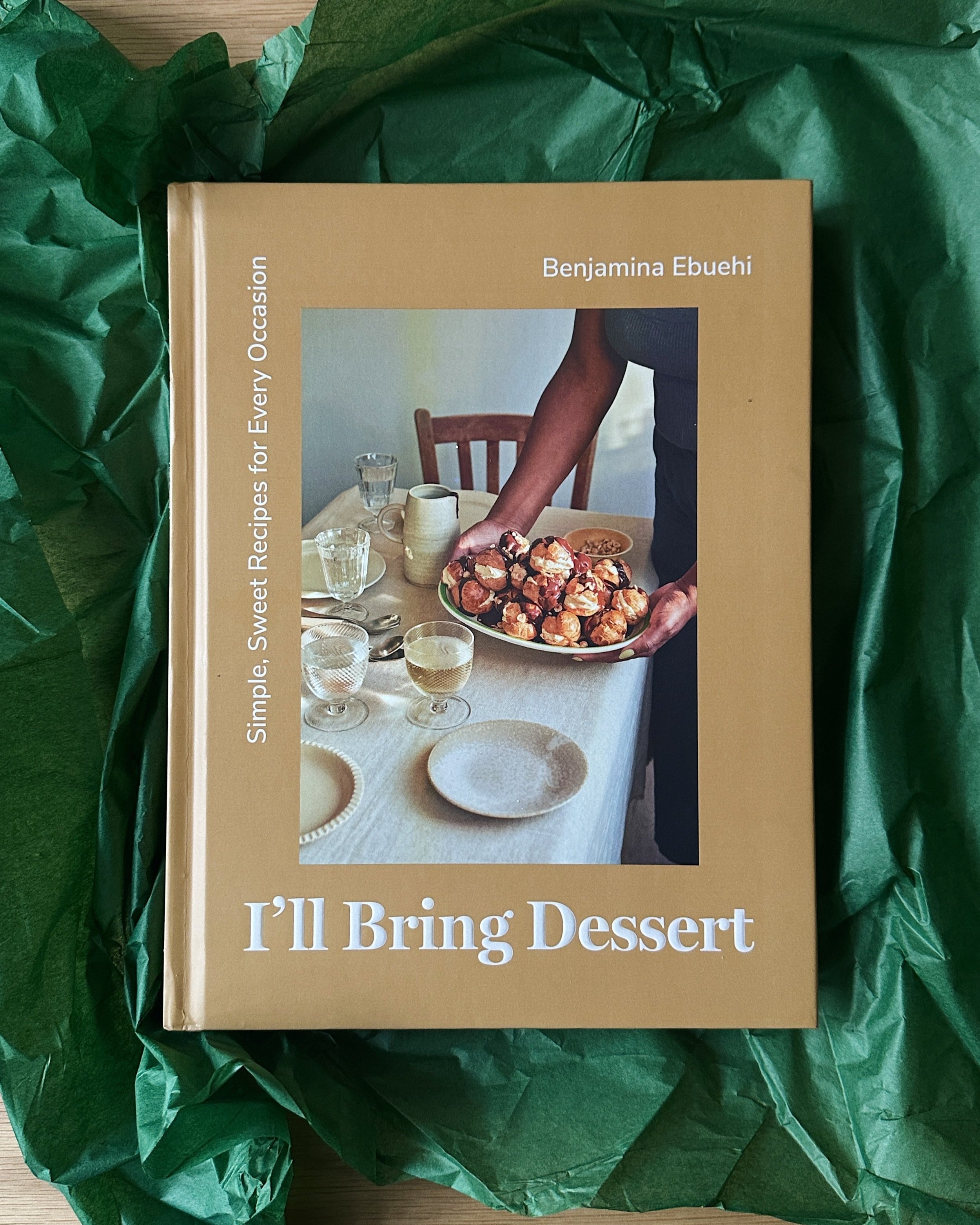 I'll Bring Dessert Cookbook in green tissue paper