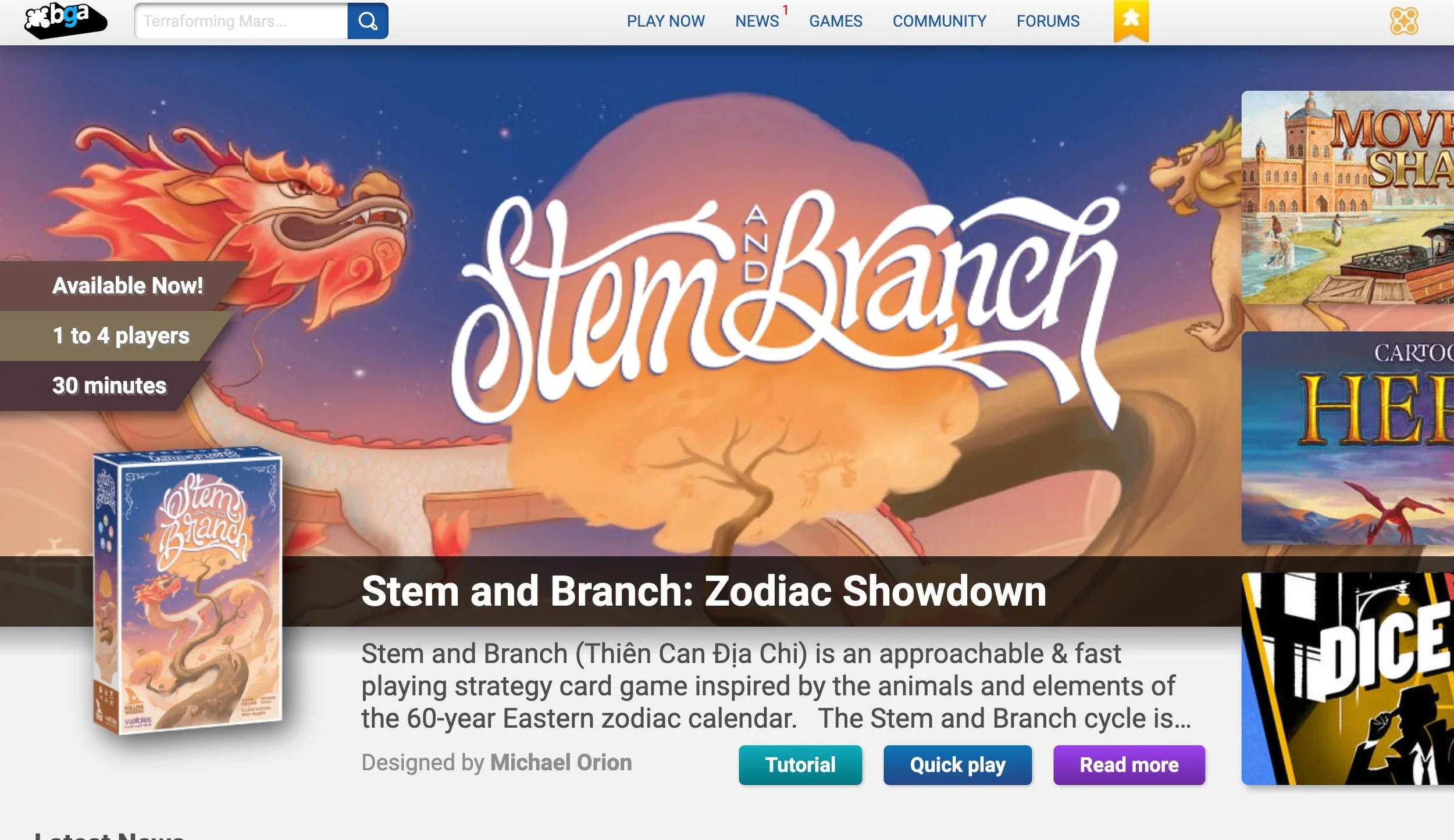 Stem and Branch online launch with Board Game Arena
