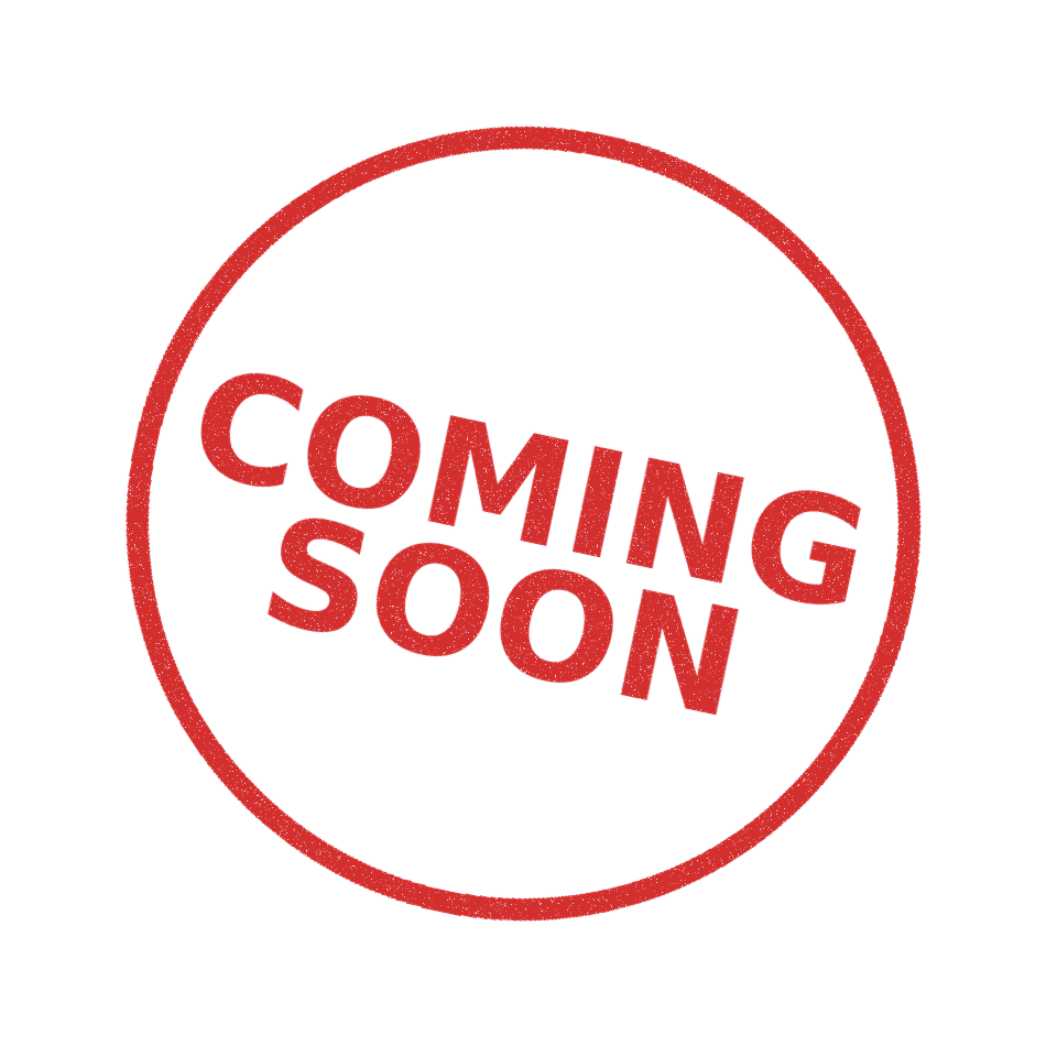 A schwarzer Hintergrund mit einem roten Kreis, darin steht in roten Buchstaben 'COMING SOON'.