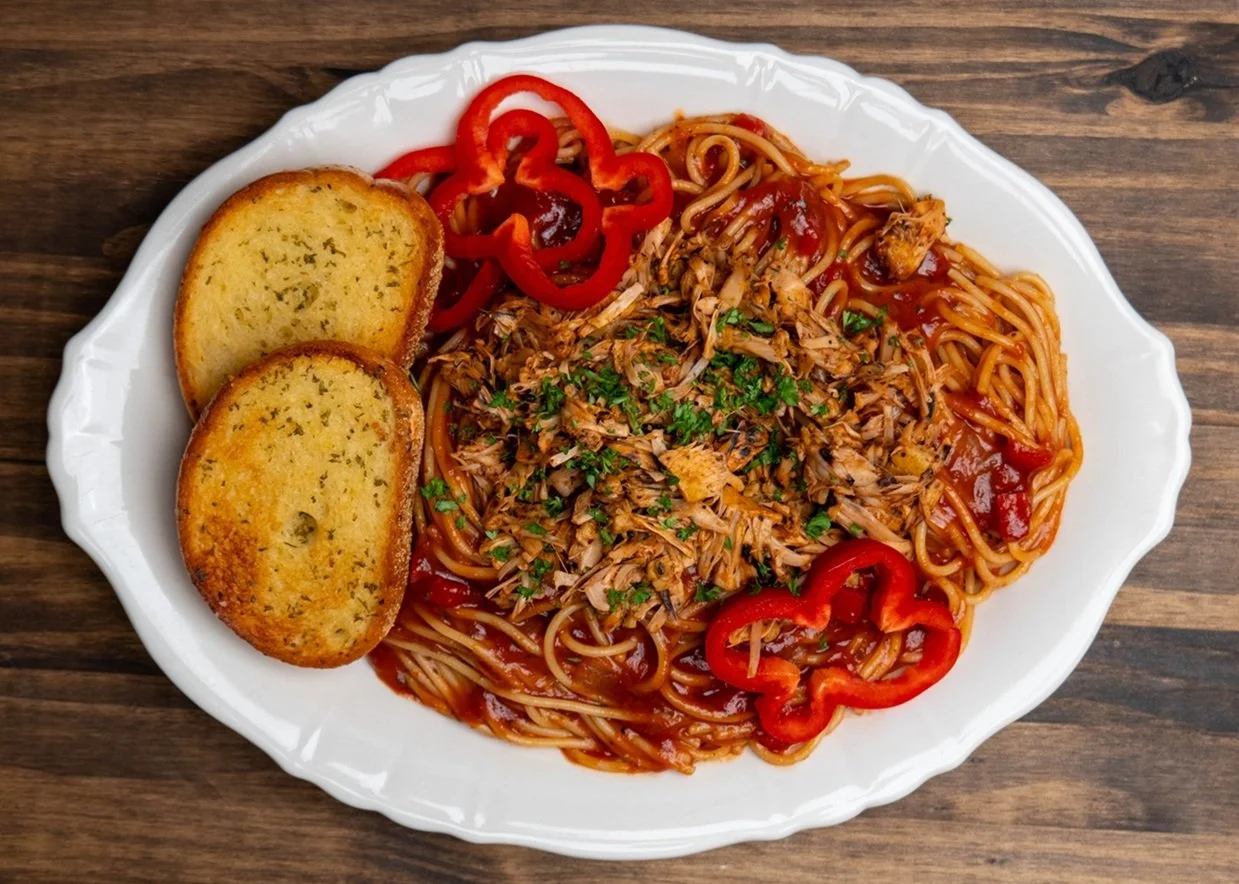 BBQ Spaghetti with Vegetarian Pulled Pork