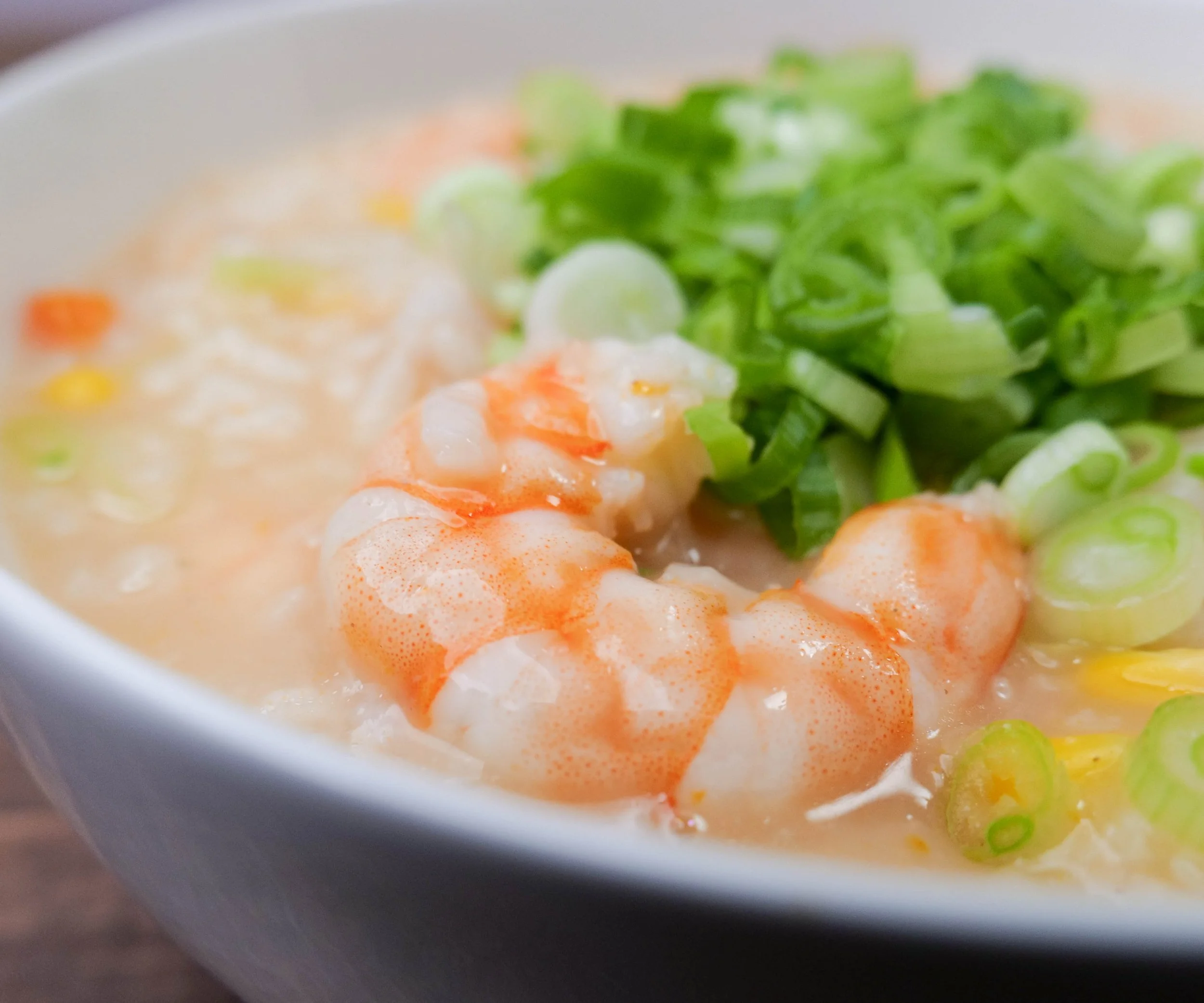 close up of shrimp porridge
