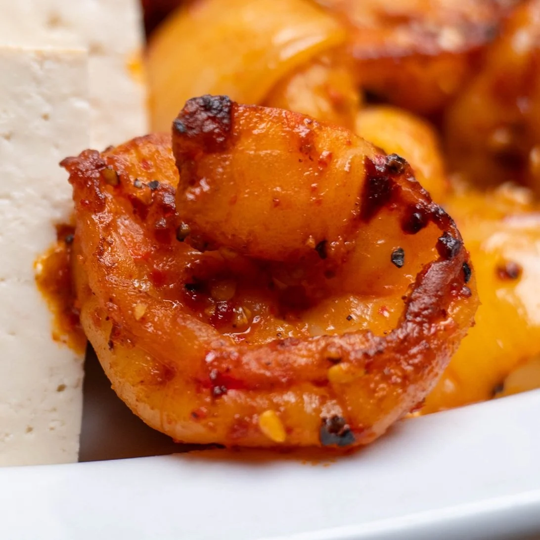 Tofu Kimchi Shrimp close up