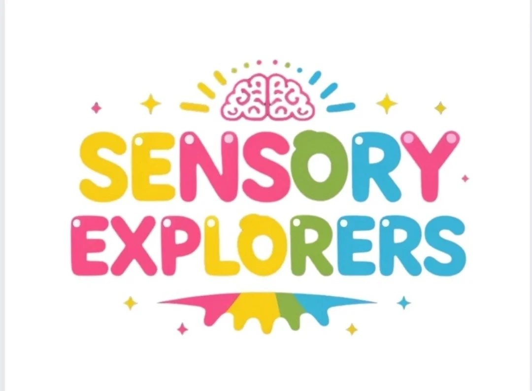 A colorful poster listing sensory exploration activities for May to July 2025, including food explorers, Lego club, art club, and gardening club, held on the first two Fridays of each month at The Bridge - Shute Road.