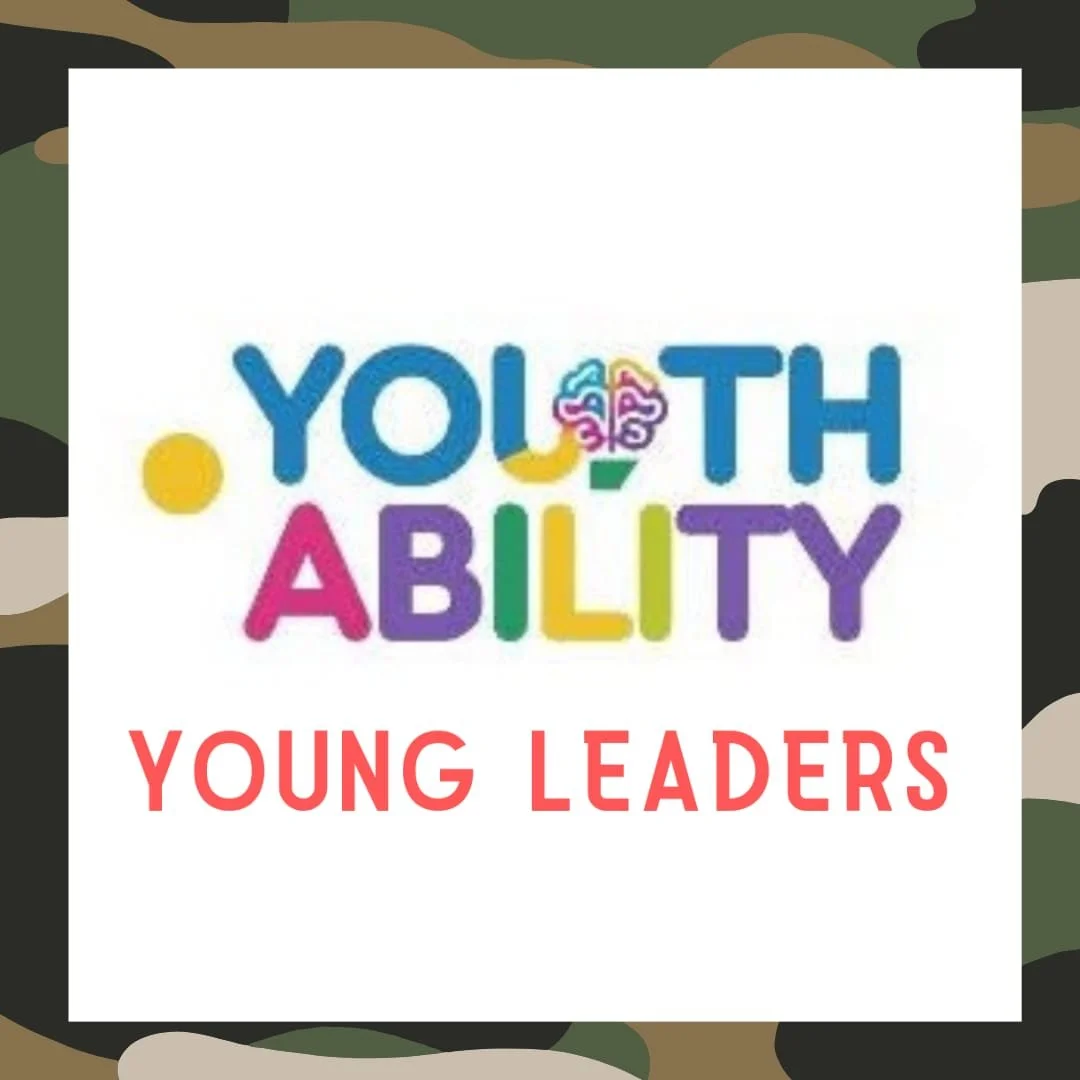 Colorful logo with the words 'Youth Ability' and a butterfly above the letter 'O', and the phrase 'Young Leaders' in red below.