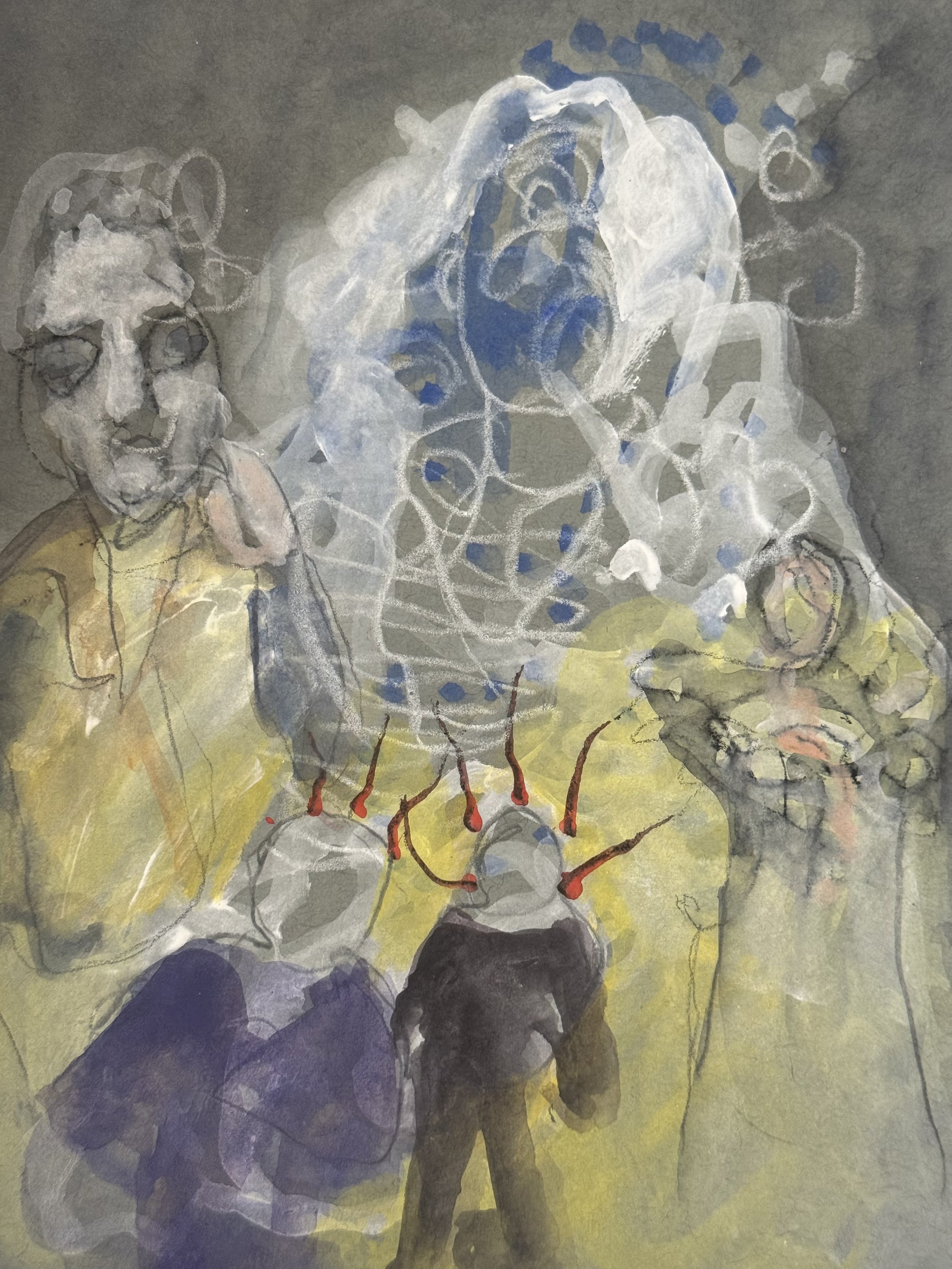 Sweet Family, 2026 gouache and ink on paper 6" x 8"