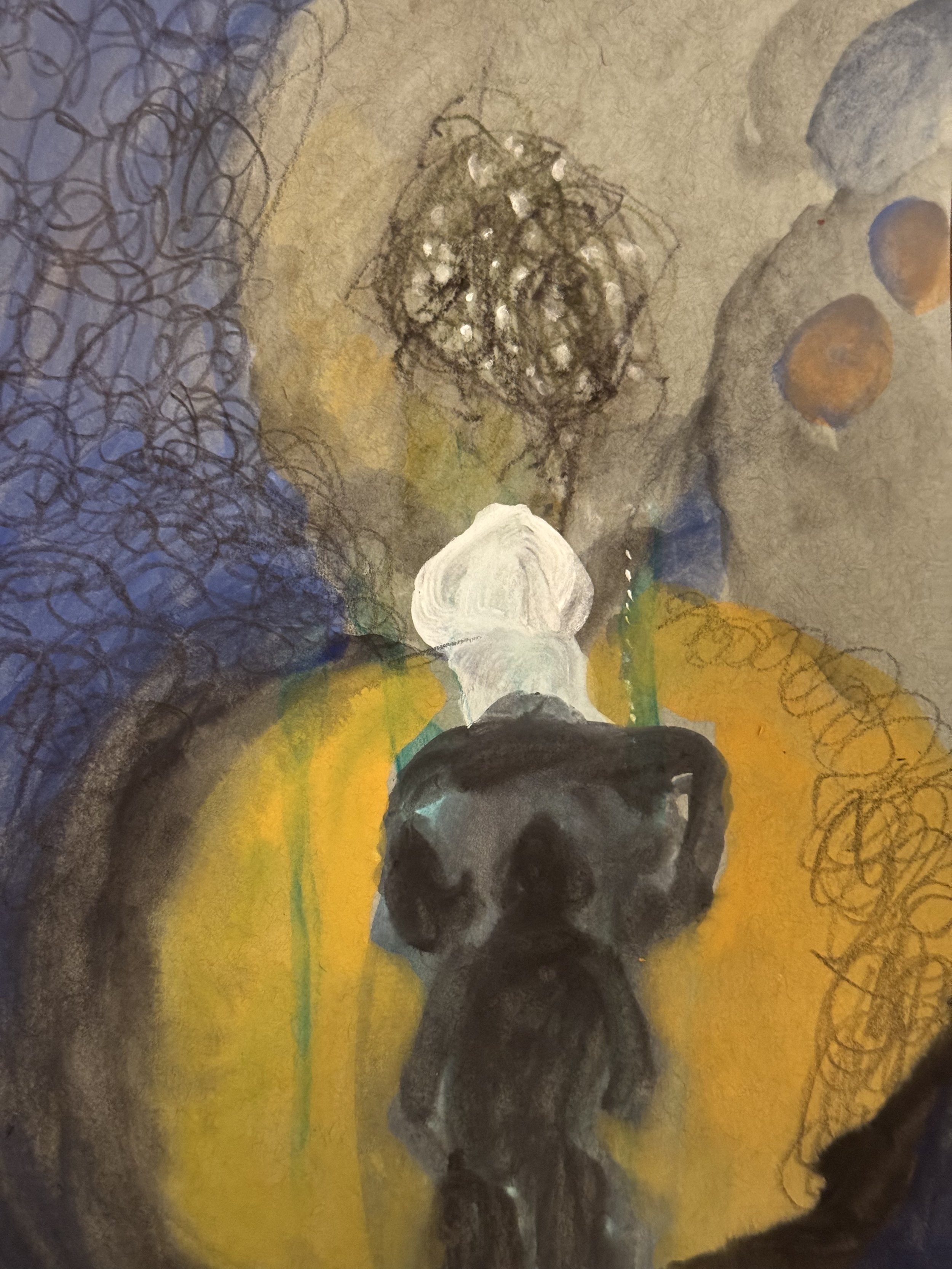 Facing Loss, 202t gouache, pencil and ink on paper 6" x 8"