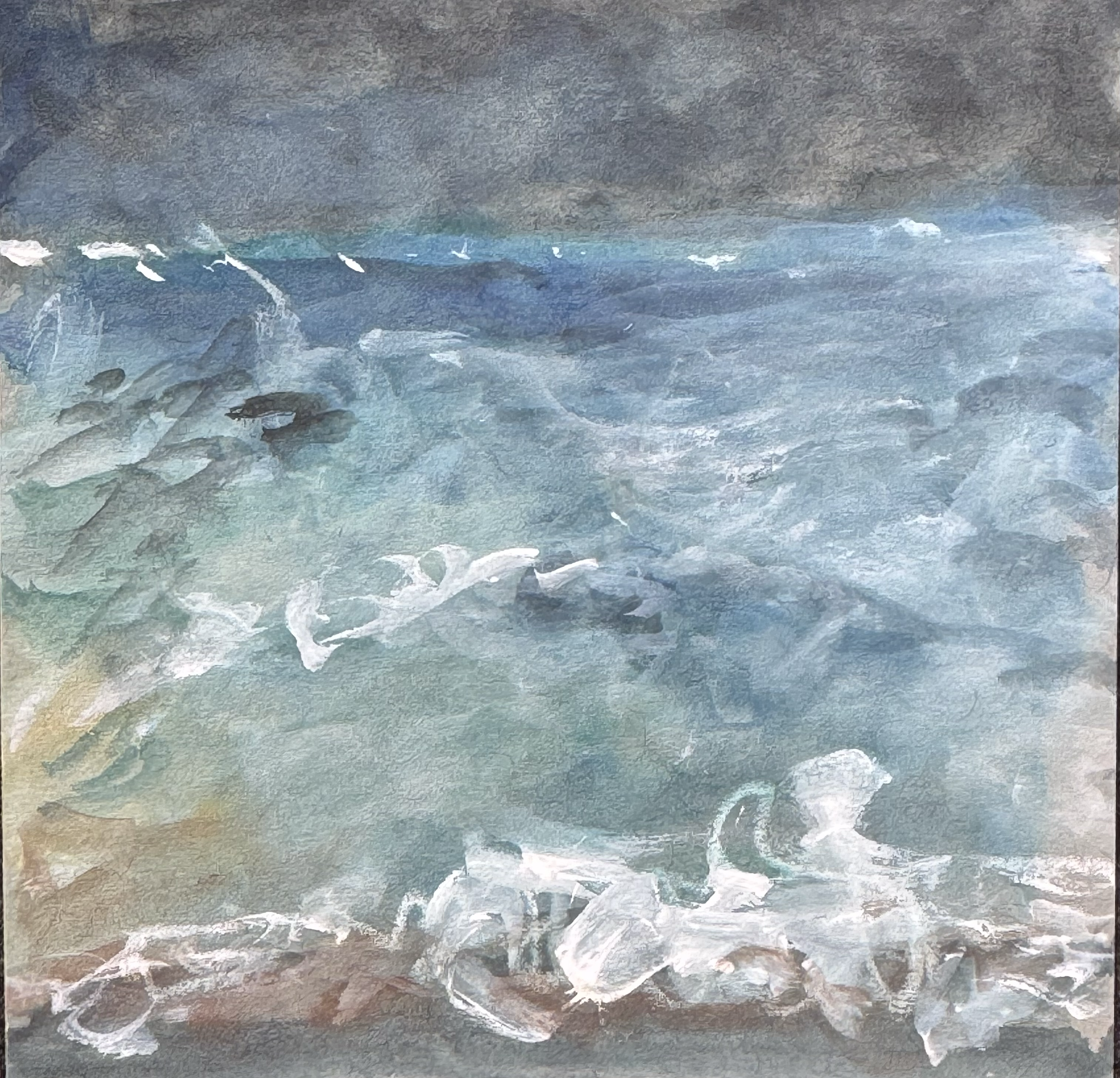 Tahoe Waters II, 4" x 4" gouache on paper, 2025