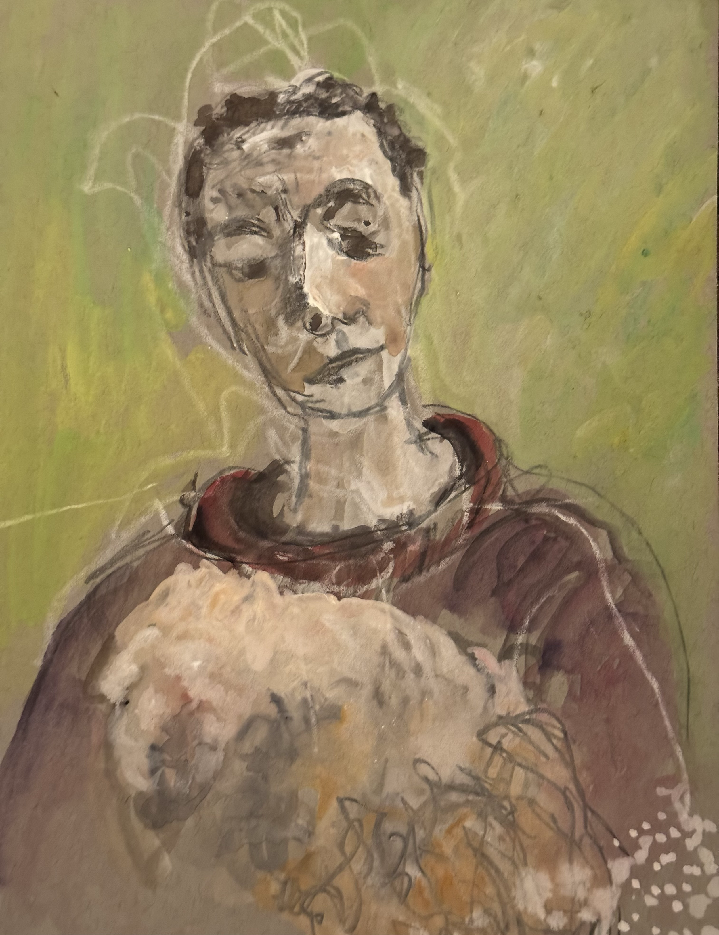 Holding soft  2025 Gouache on paper 6" x 8"