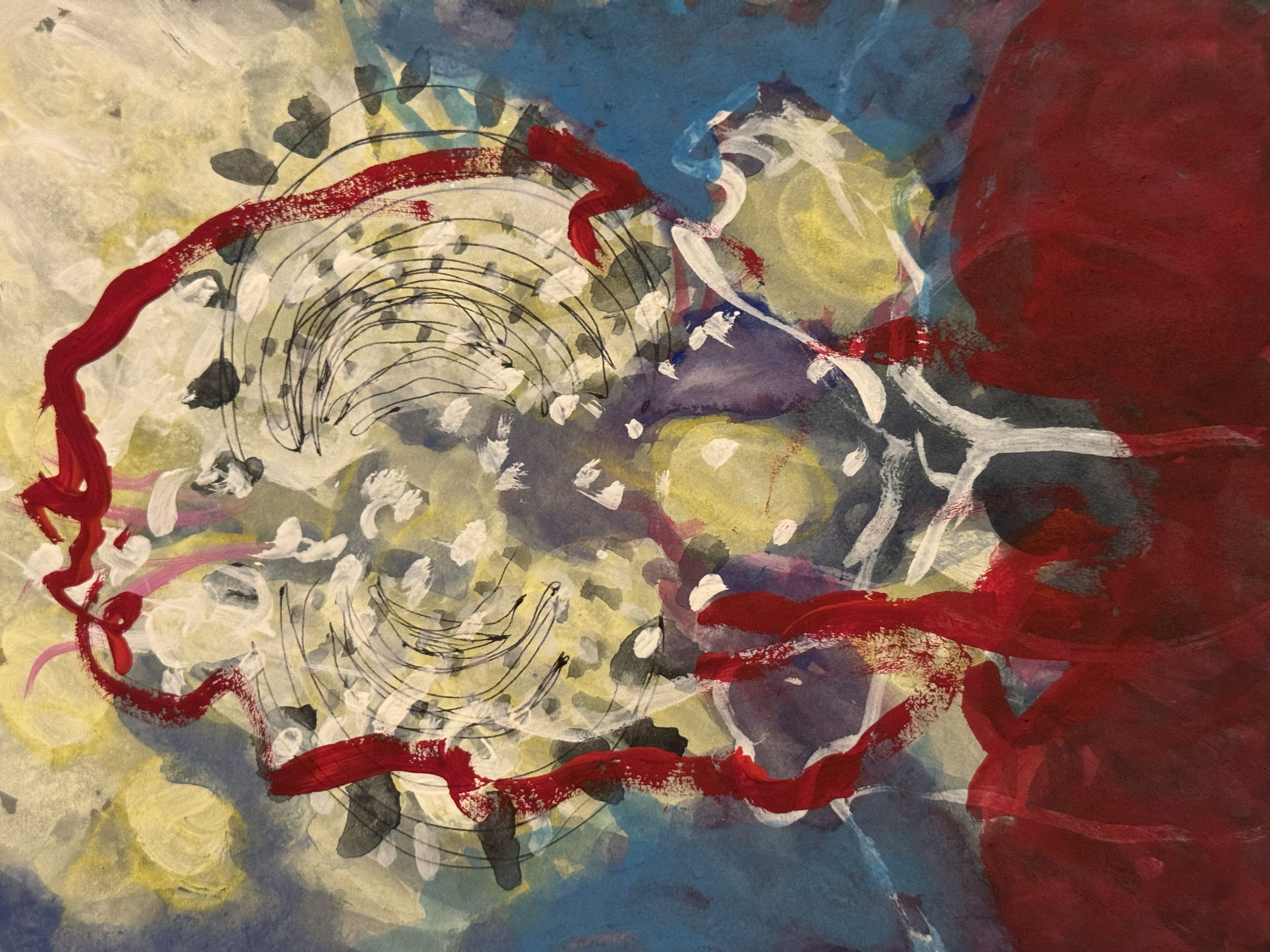 Portrait in the open mind,  2025 gouache and ink on paper 6" x 8"