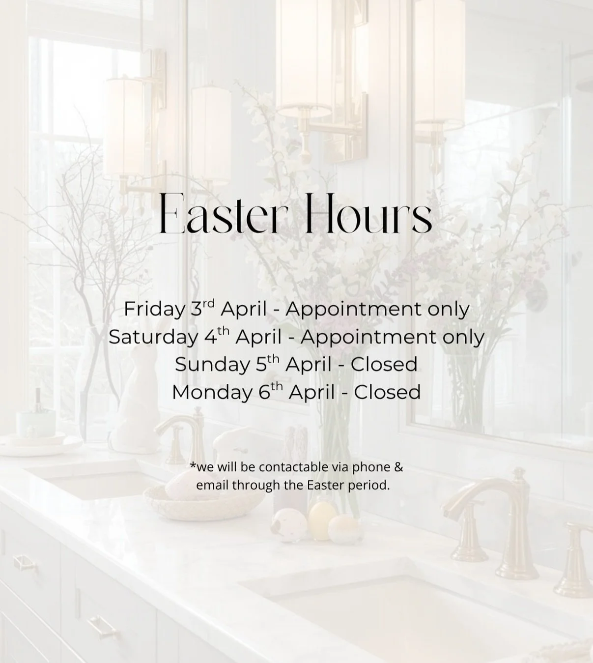 🌷Easter opening hours🌷

Wishing our customers a lovely bank holiday weekend 🫶

We will be contactable via phone and email through the Easter period 🐣

#bathroom #bathroomdesign #bankholiday #weekend #cornwall