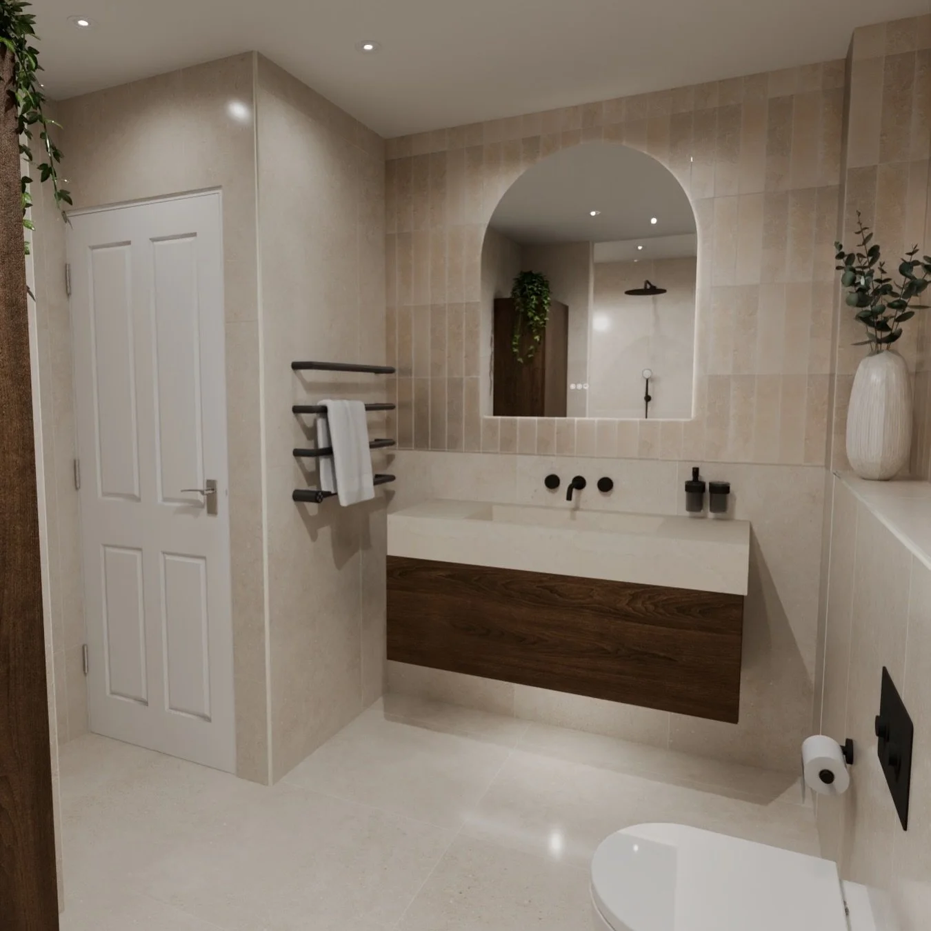 We love a neutral palette 🤎 and we&rsquo;re especially into pairing it with rich walnut tones.

This space was designed around our client&rsquo;s brief: clutter-free, calm, and beautifully clean. A spacious shower with a built-in seat and plenty of 