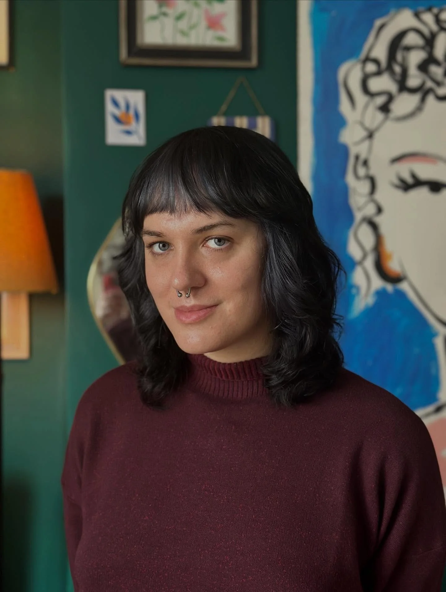 Deep black dye + shaggy layers + a colour-block fringe moment 🖤
