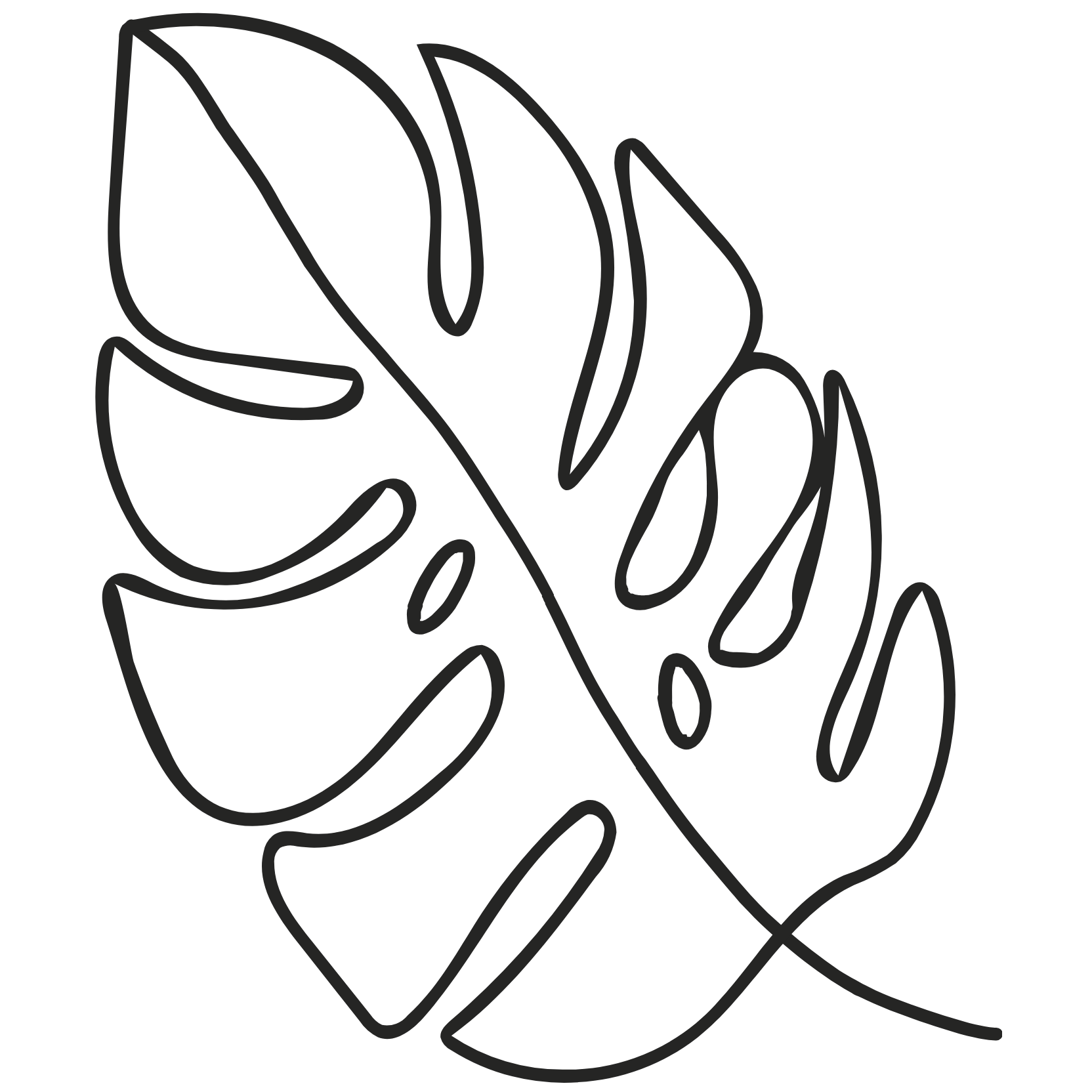 Geometric drawing of an outline square with sections divided by vertical, horizontal, and half circle lines.