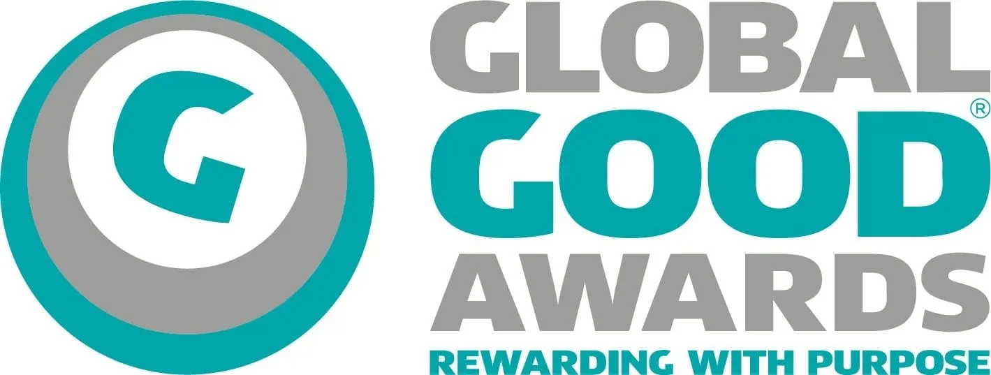 Logo for the Global Good Awards with a teal and gray circular emblem and text reading 'Global Good Awards' and the tagline 'Rewarding with Purpose'.