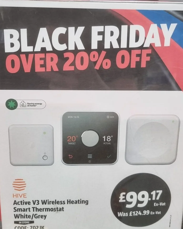 For anyone wanting to upgrade their heating controls to smart heating controls, screwfix have a brilliant deal on a hive for black friday. Rare to see them this cheap. Great to be able to operate from your phone. My install costs for these are from &