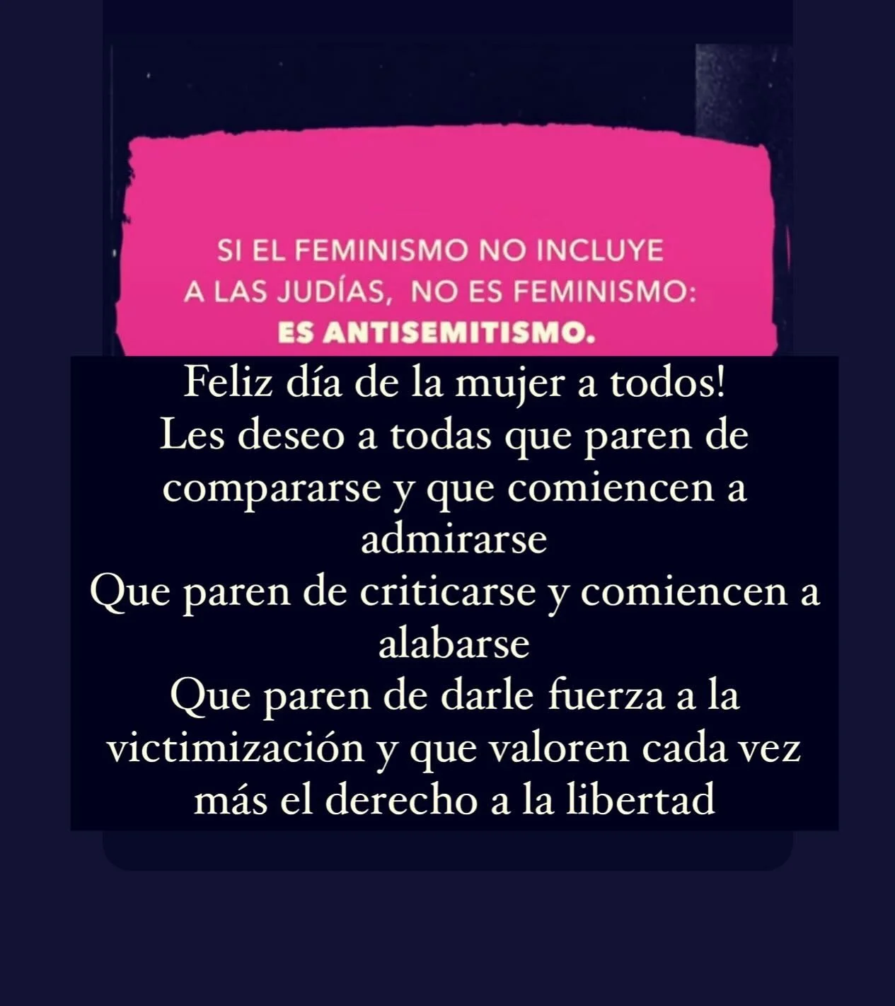 Qu&eacute; tristeza me da pensar que un d&iacute;a como hoy tengo que aceptar que el antisemitismo pudo m&aacute;s que el aliento, el apoyo y la integridad que se merece toda mujer, especialmente despu&eacute;s de haber sido raptada, maltratada y abu
