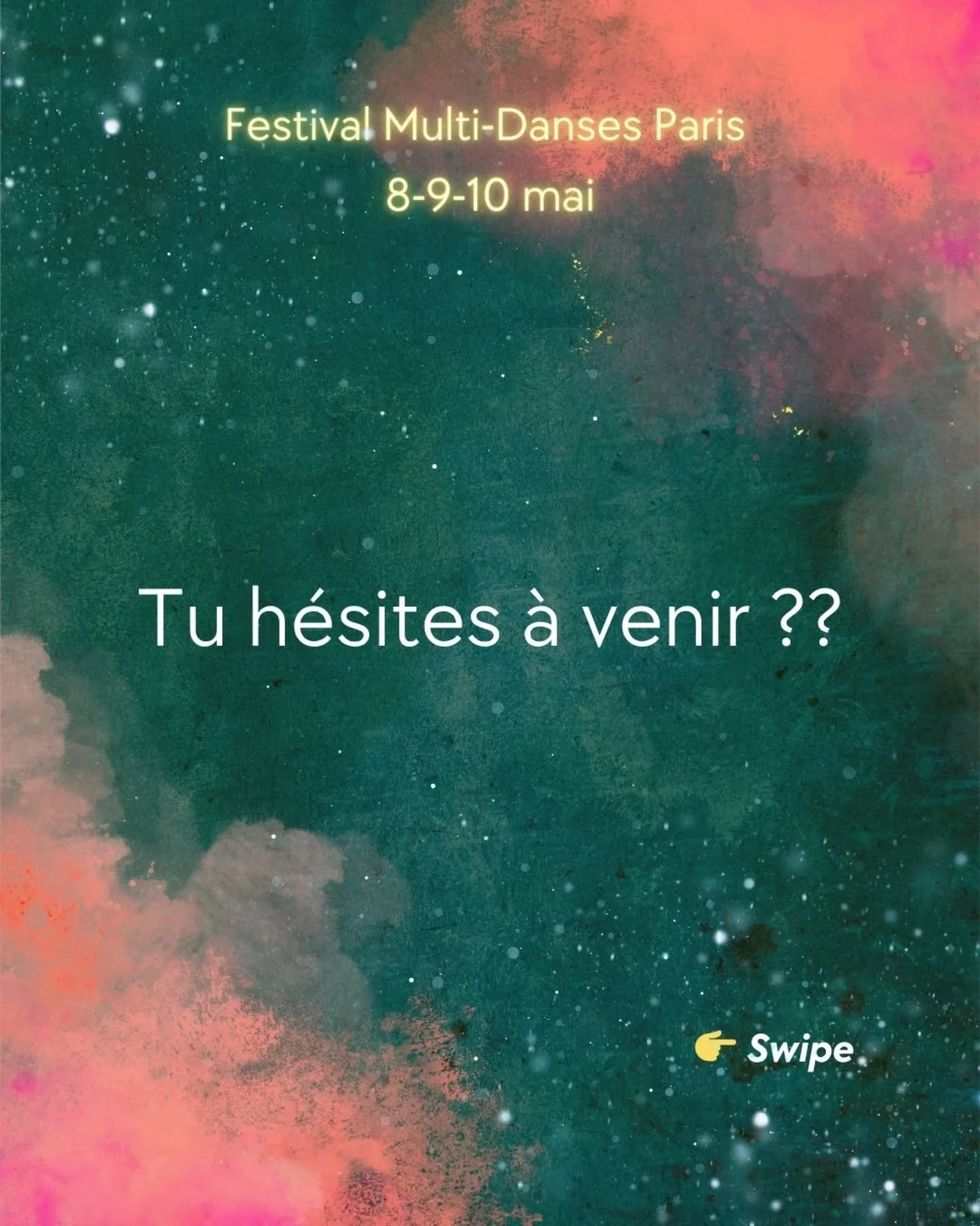 Tu h&eacute;sites &agrave; venir au festival ?

👉 Tu peux venir seul.e
👉 Tous les niveaux sont les bienvenus
👉 Tu choisis tes cours librement

💃 22 disciplines &agrave; d&eacute;couvrir

📍 8&ndash;10 mai &agrave; Paris

C&rsquo;est l&rsquo;occas