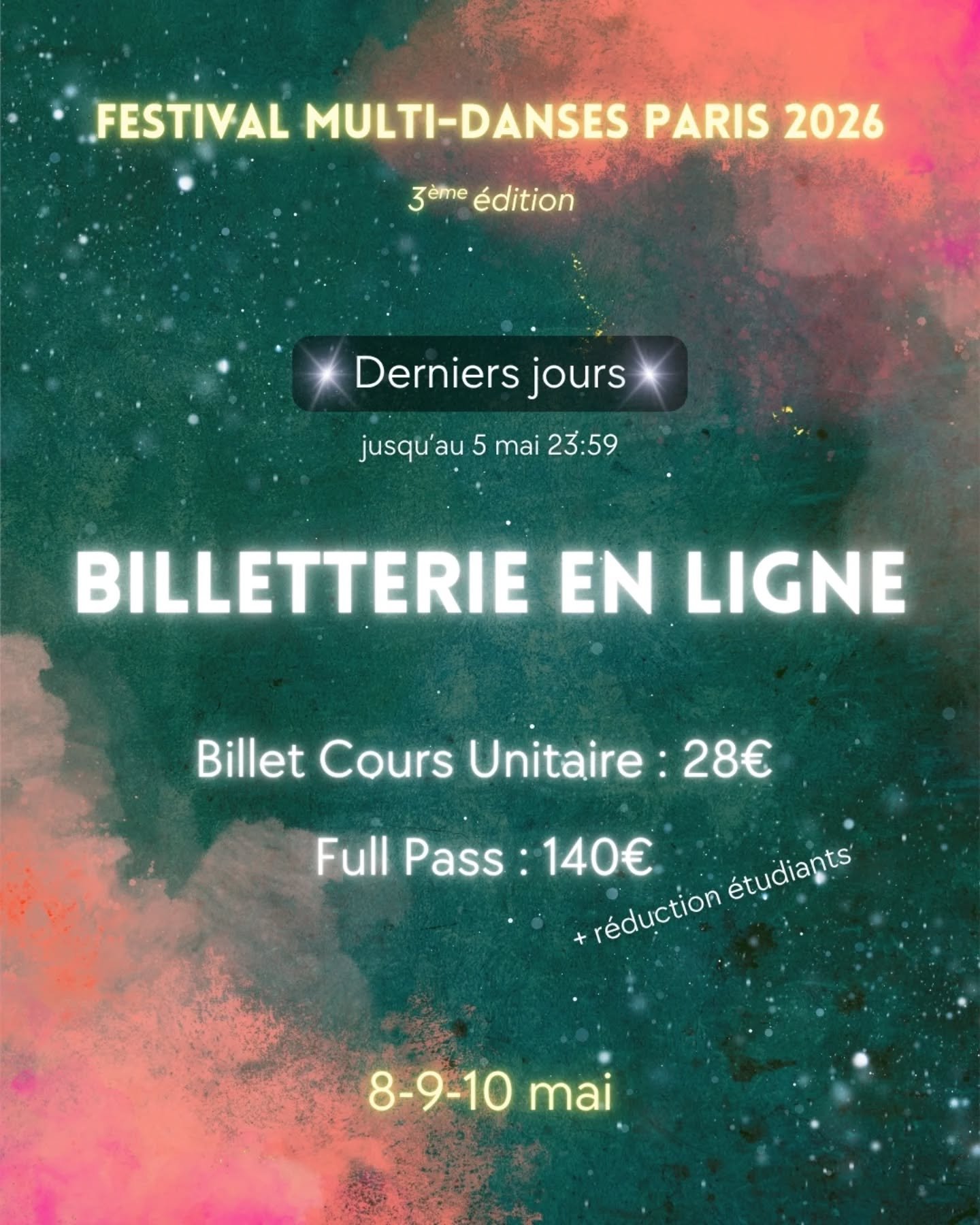 Tu as rat&eacute; l&rsquo;offre d&rsquo;hier ?
👉 Il reste encore des places

💃 22 disciplines
📍 8&ndash;10 mai

👉 R&eacute;serve maintenant

#festivalmultidansesparis
#danseparis
#coursdedanse
#dancefestival
#decouvertedanse