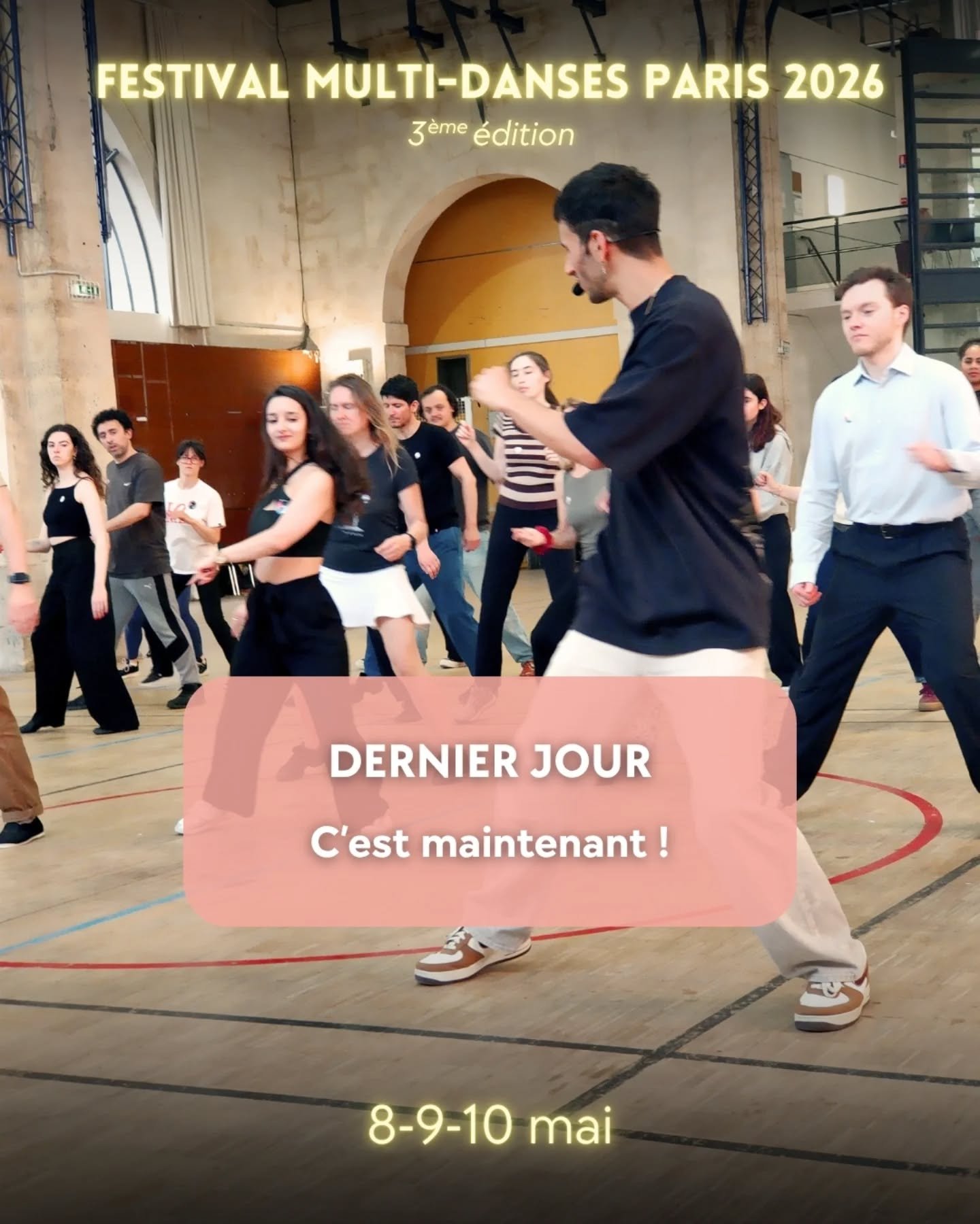 Dernier jour du festival ✨
👉 C&rsquo;est maintenant ou l&rsquo;ann&eacute;e prochaine

Des cours restent accessibles toute la journ&eacute;e encore !

Aujourd'hui :
✨ Tango Argentin
✨ Duo Acro (venir avec un partenaire)
✨ Bachata
✨ Danse Cabaret
✨ H