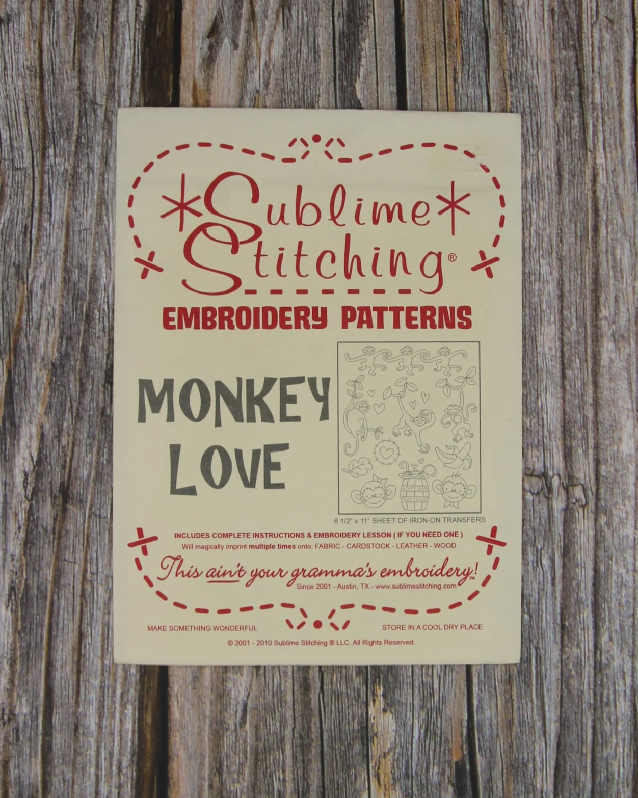 Sublime Stitching Embroidery Transfers - Monkey Love