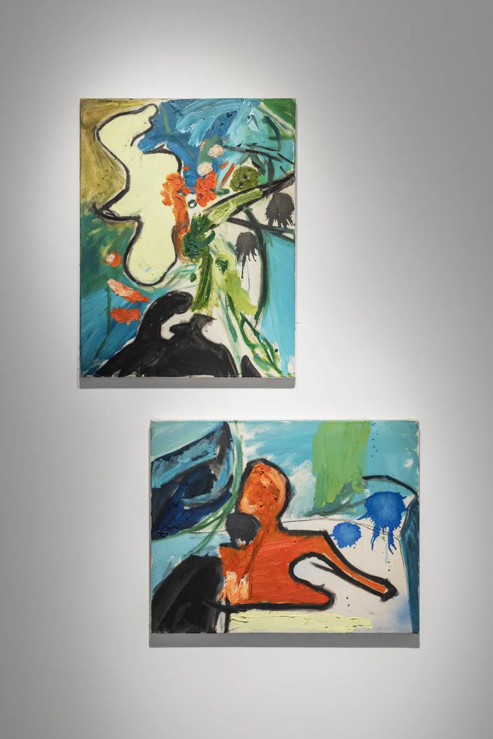 Benediktas Marija Žukas, PN II, 2025, Oil, mixed media on canvas, 45x35 cm &  PN III, 2025, Oil, mixed media on canvas, 45x35 cm. Photo: Kristīne Madjare