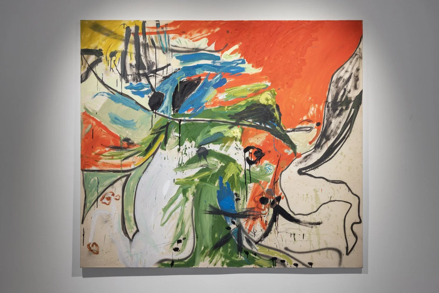 Benediktas Marija Žukas, Everybody I know can be found here, 2025, Oil, mixed media on canvas, 142x158 cm. Photo: Kristīne Madjare