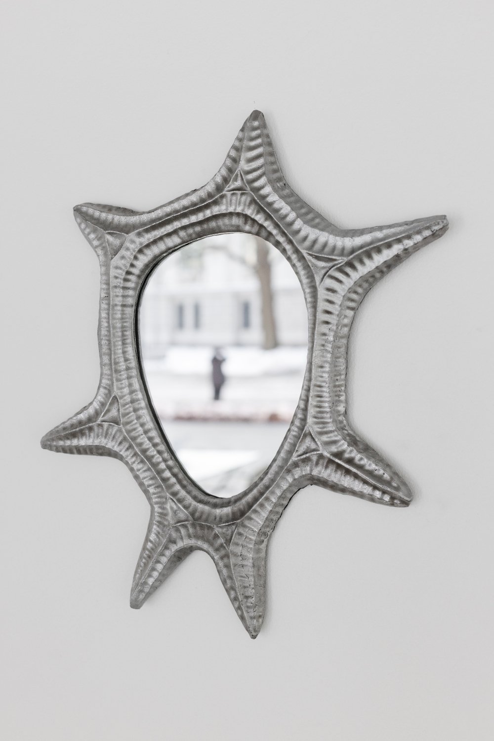 Aleksandrs Breže, Liturgical Paraphernalia No. 3, 2024, Aluminum, mirror, 33 x 39 cm. Photo: Kristīne Madjare