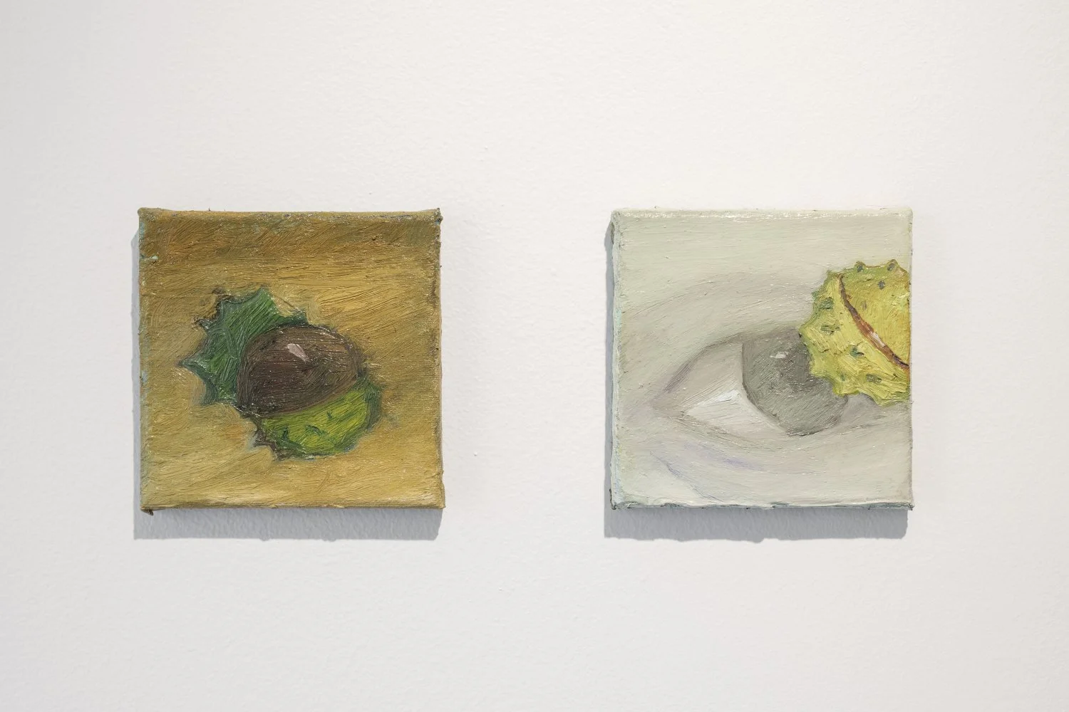 Katrīna Biksone, Chesnut #1, Chesnut #2, 2026, Oil on canvas, 12 x 12cm. Photo: Kristīne Madjare.