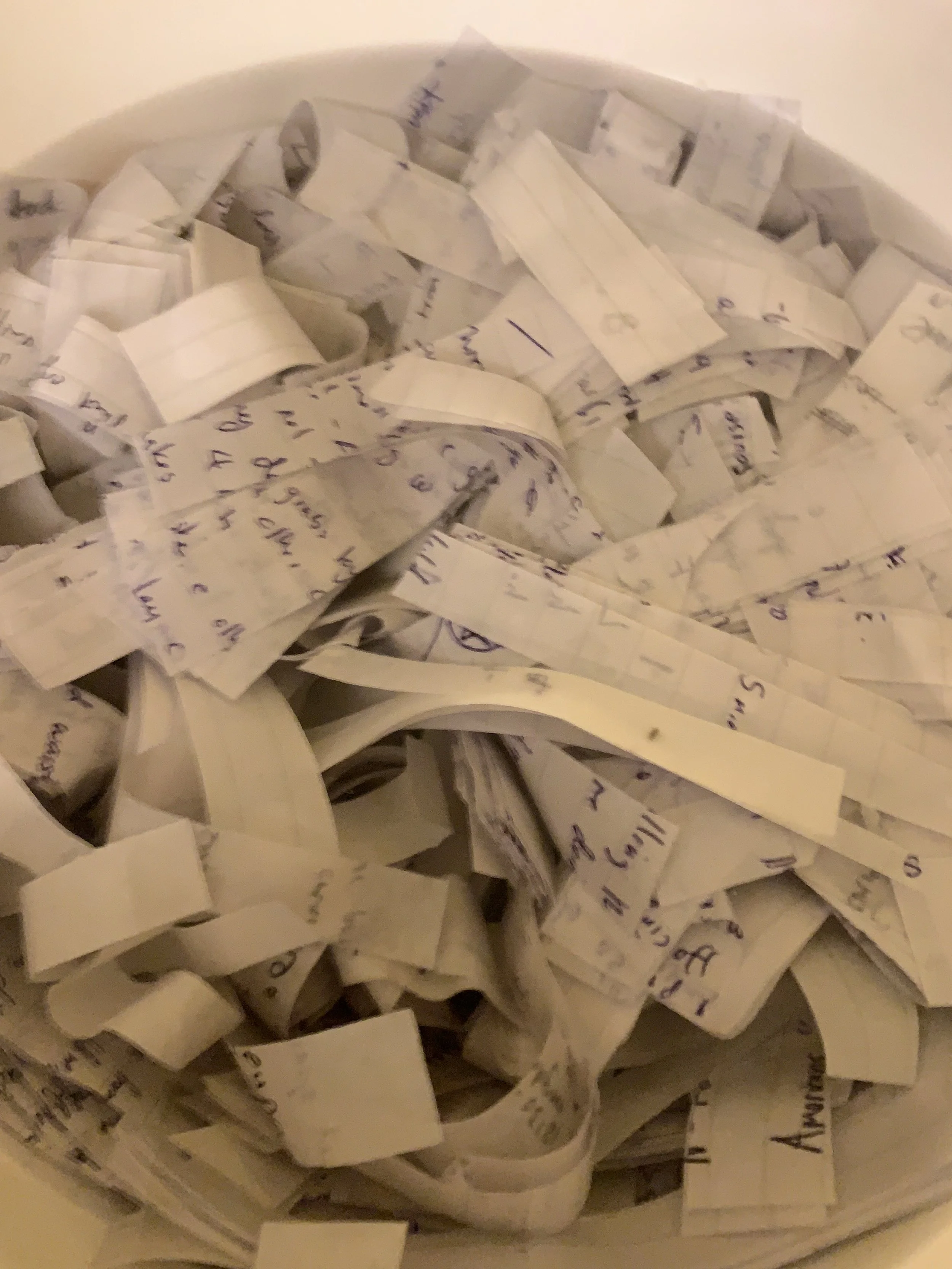 Shredded paper soaking in water