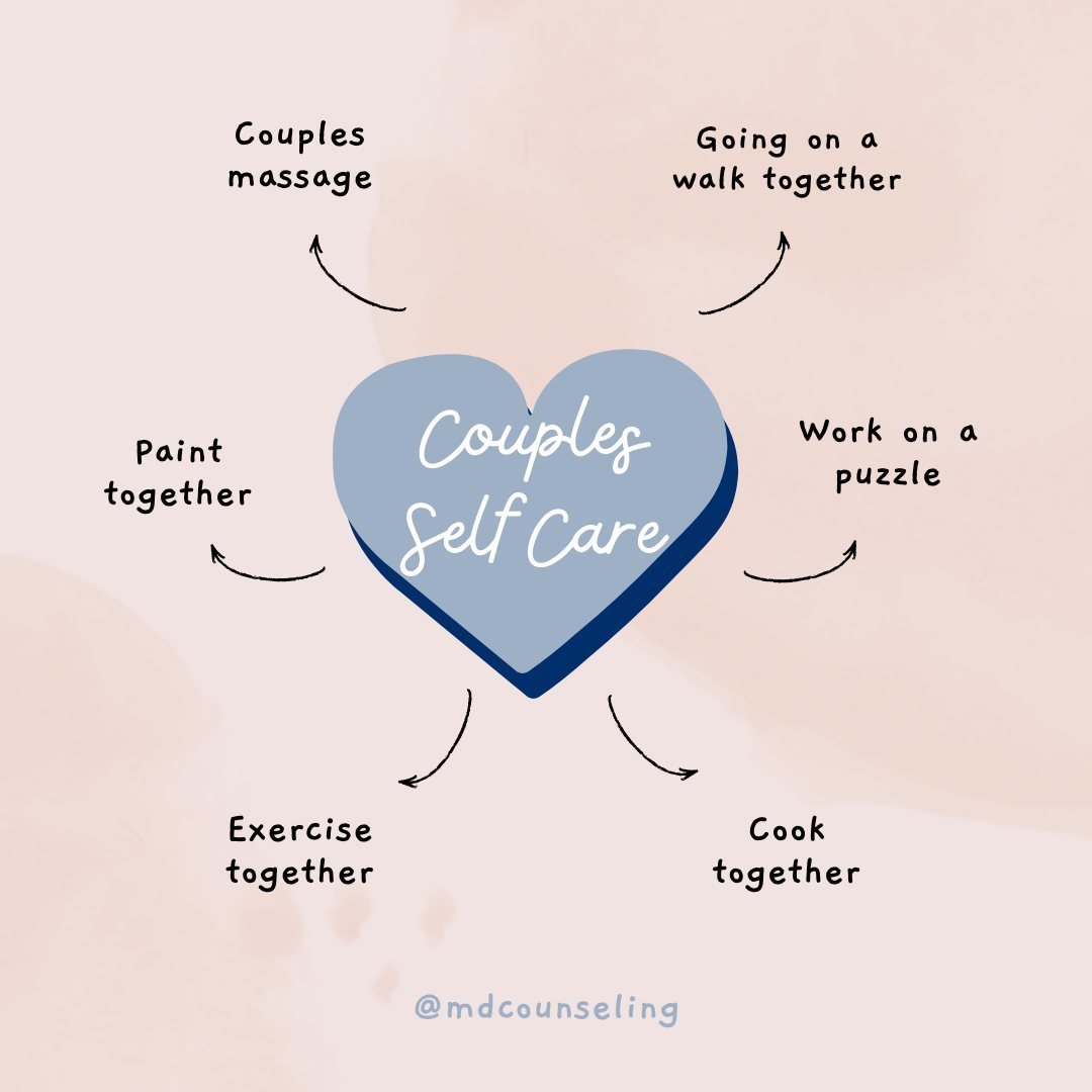 Has this week felt overwhelming? Need some couple's care?

Where do you start? Try one or more of these ideas to unwind and connect. Which one will you try first when you plan out your weekend?
.
.
.
 #QualityTime #TogetherTime #RelaxationIdeas #Heal